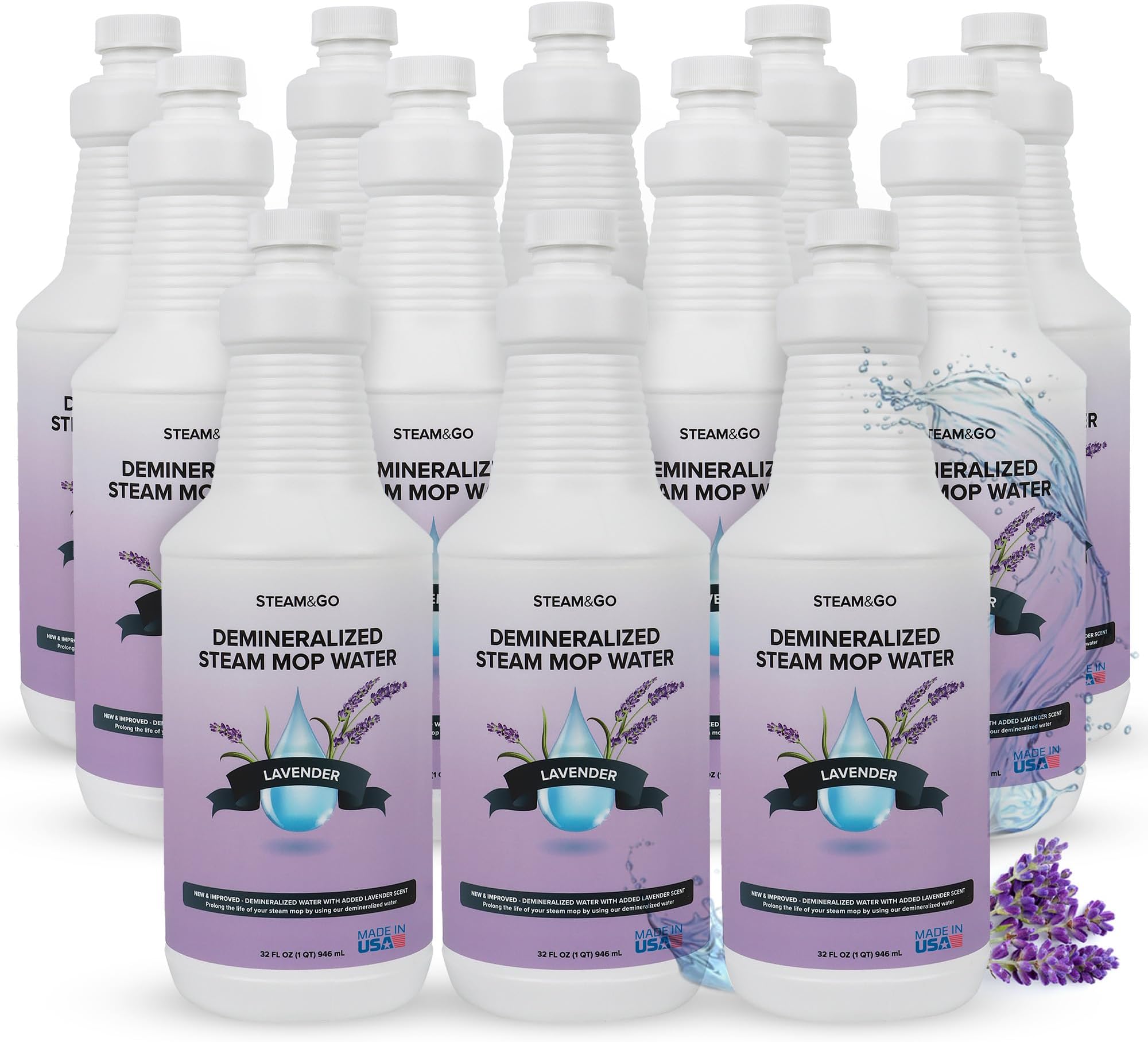 - Steam & Go Demineralized Water for Steam Cleaner - PVC-Free Floor Cleaning Solution Compatible for All Steam Mops - Multi-Surface Cleaner for Home Surfaces - Lavender Scent, 32 oz (Pack of 12)