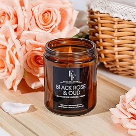 Black Rose & Oud Scented Candles, Candles for Home Scented Aromatherapy Candles,Soy Wax Candle Gift for Women Men Amber Jar Candle, 7oz