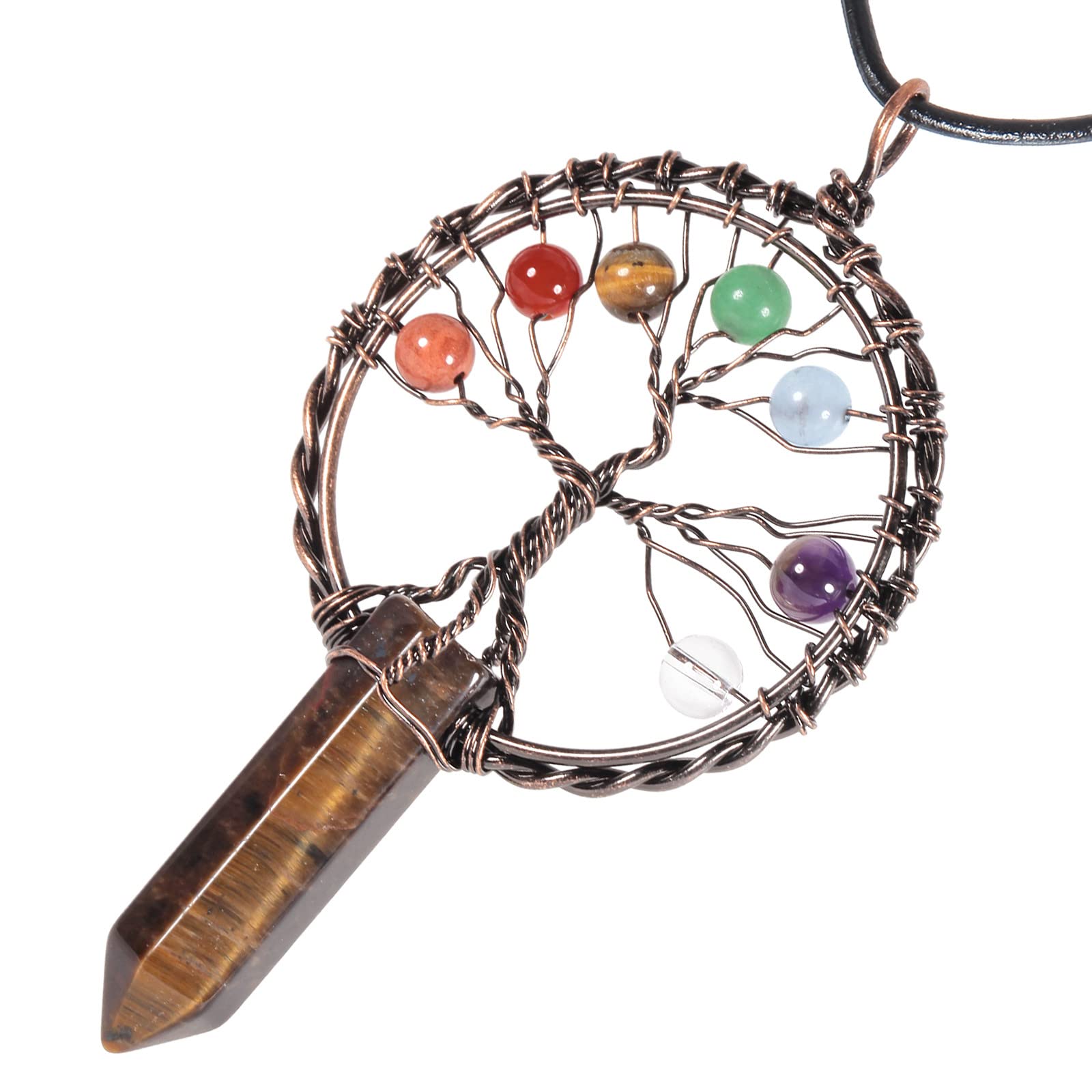 mookaitedecor 7 Chakra Tree of Life Necklace Tigers Eye Crystal Necklace for Women Brown Healing Crystal Necklace Semi Precious Stone Pendant Necklace Boho Crystal Gemstone Necklace Jewellery Gift - Image 2
