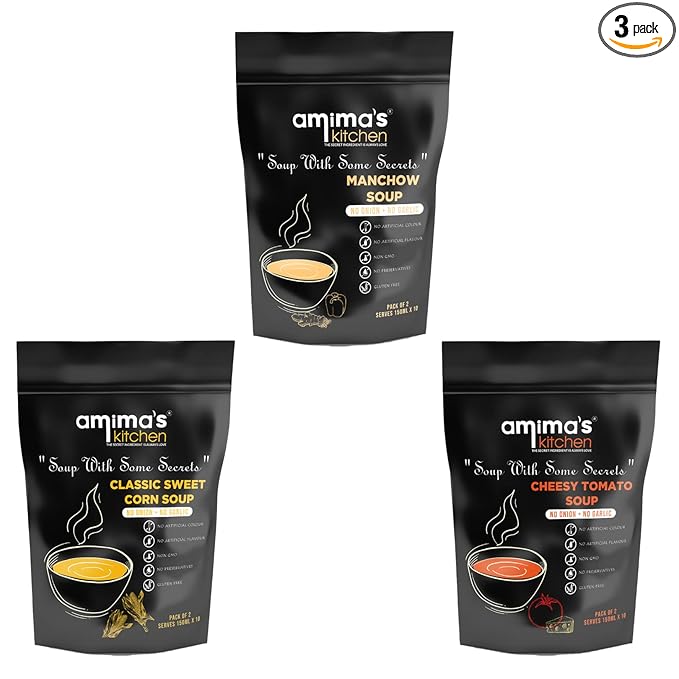 Combo Of Manchow + Classic Sweet Corn + Cheesy Tomato Jain Soup (No Onion No Garlic) - 100 Grams (Pack of 3) | Instant Soup Mix Powder | Ready To Cook | No Artificial Flavour & Colour | Gluten Free | Non GMO | Healthy Soup