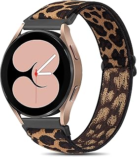 Wanme Elastic Bands for Samsung Galaxy Watch 4 40mm 44mm, Galaxy Watch 4 Classic 42mm 46mm, Galaxy Active 2 Band, 20mm Adjustable Soft Stretch Wristband for Galaxy Watch 4/Active 2 (Leopard)