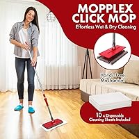 Vista 2 de Trapeador Fregasuelos con Fácil Sujeción de Hojas, Incluye 10 Hojas Desechables, Mopplex Limpiador de Trapeador Eficiente para Madera Dura y Todas
