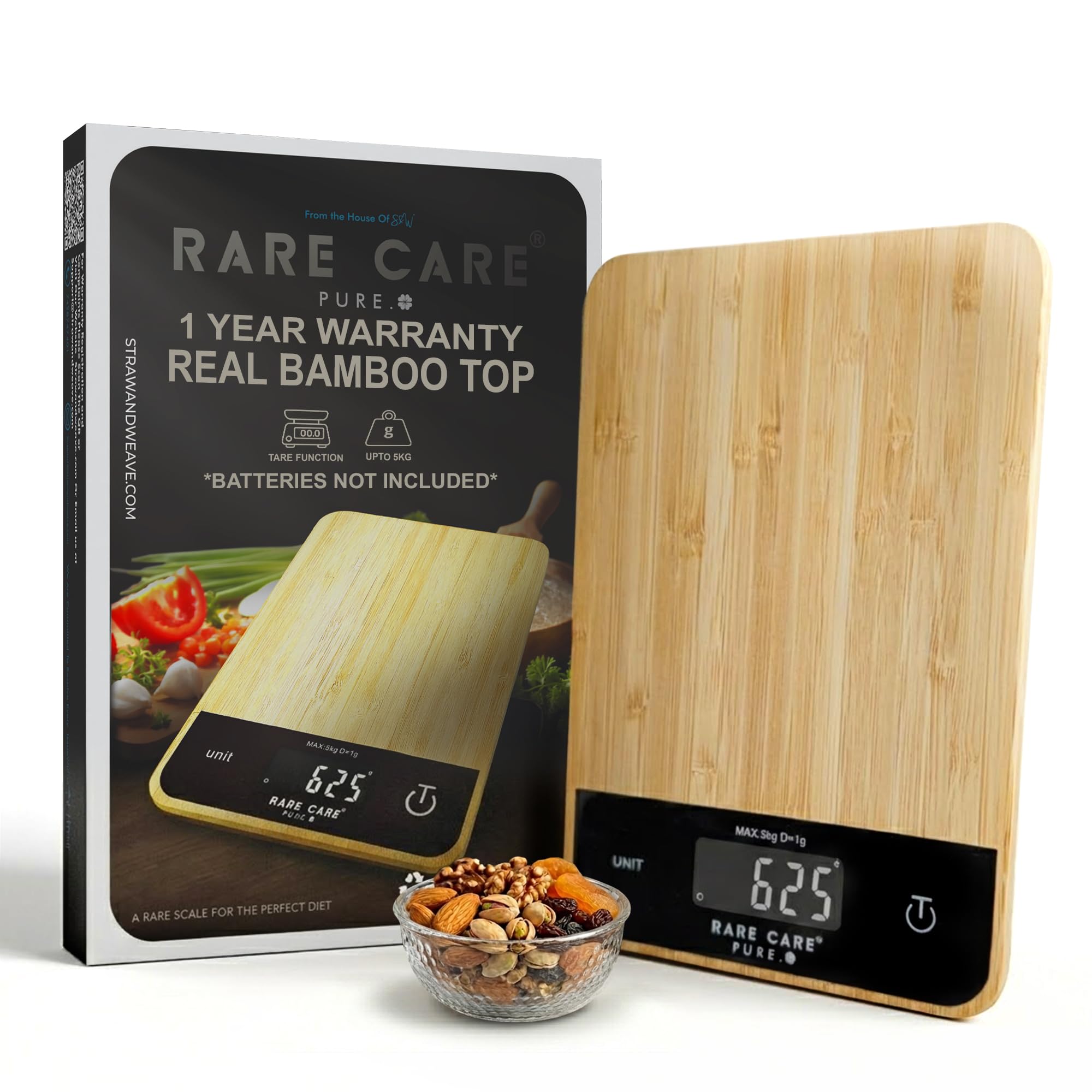 Kitchen Weight Machine For Home - Real Bamboo Top | Electronic Weighing Machine for Food | Tare Function 1 Year Warranty | Dual Weight Setting | *Batteries Not Included* | Model - Pure-image-12