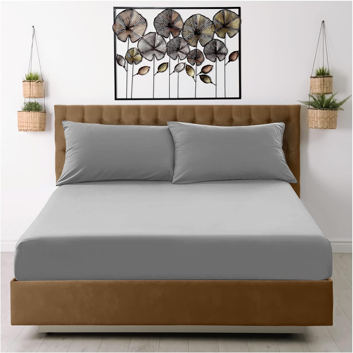 Microfiber Fitted Sheet Double - Plain Dyed Bedding Sheet - Grey Bottom Bed Sheet