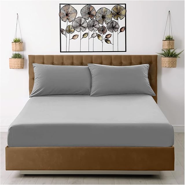 Microfiber Fitted Sheet Double - Plain Dyed Bedding Sheet - Grey Bottom Bed Sheet
