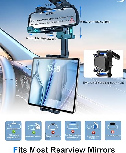 Miniatura 5 de Soporte para tablet para espejo retrovisor de automóvil diseño antivibración de 4 garras Soporte retráctil giratorio de 360 para teléfono para