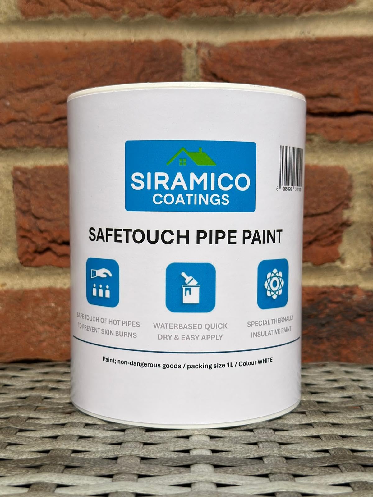 SIRAMICO COATINGS Safetouch Pipe Paint | 1 Litre - White | Reduces Temperaures of Hot Pipes On Raditors and Pipes in Building Constructions | Waterbased Non Toxic Thermal Insulation Paint