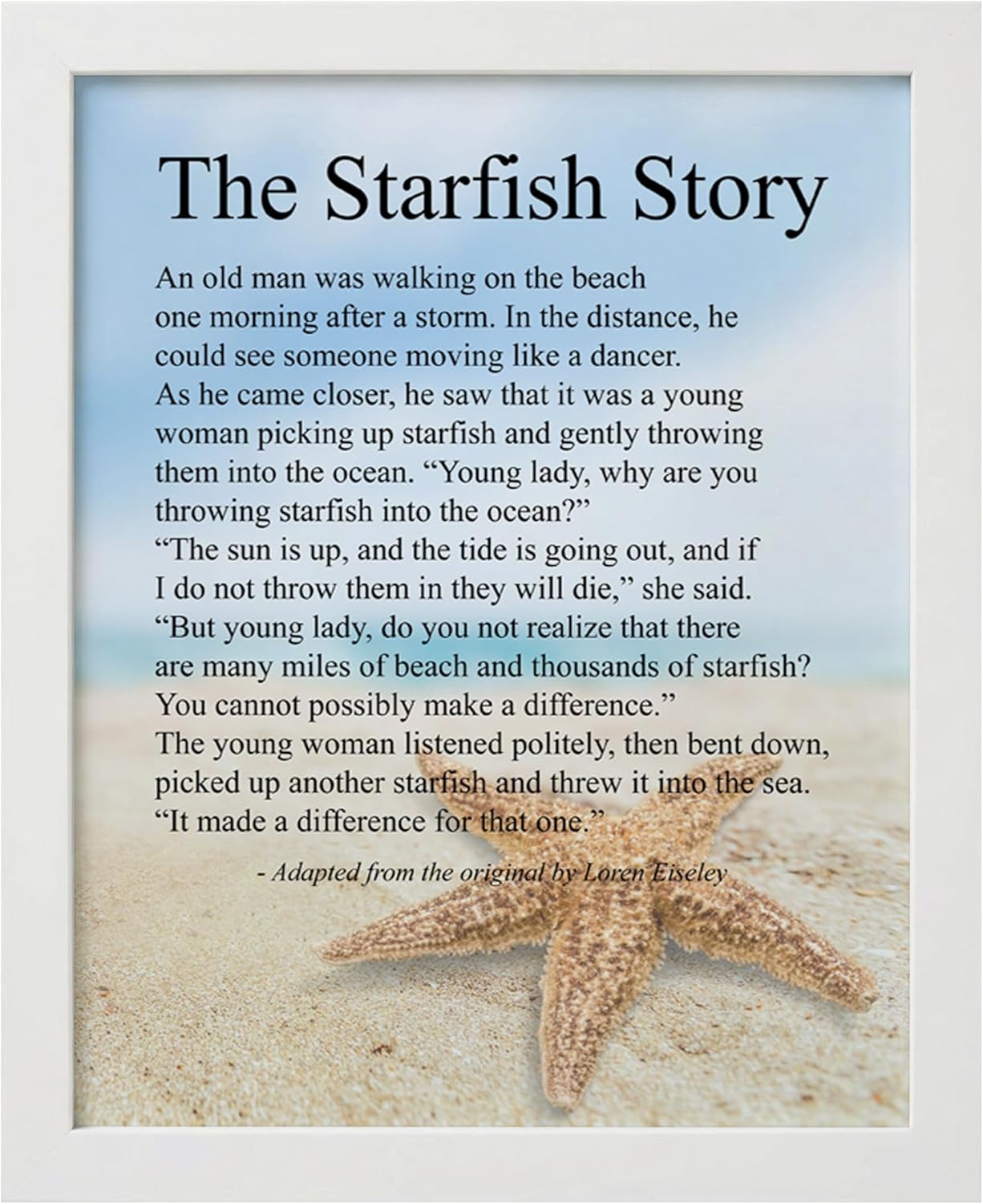 The Starfish Story - Inspirational Beach Wall Art Print - Nautical Poem for Home, Office & Beach House Decor - Wall Art Poster Print for Positive Energy (Natural Framed, 8 x 10 inches)