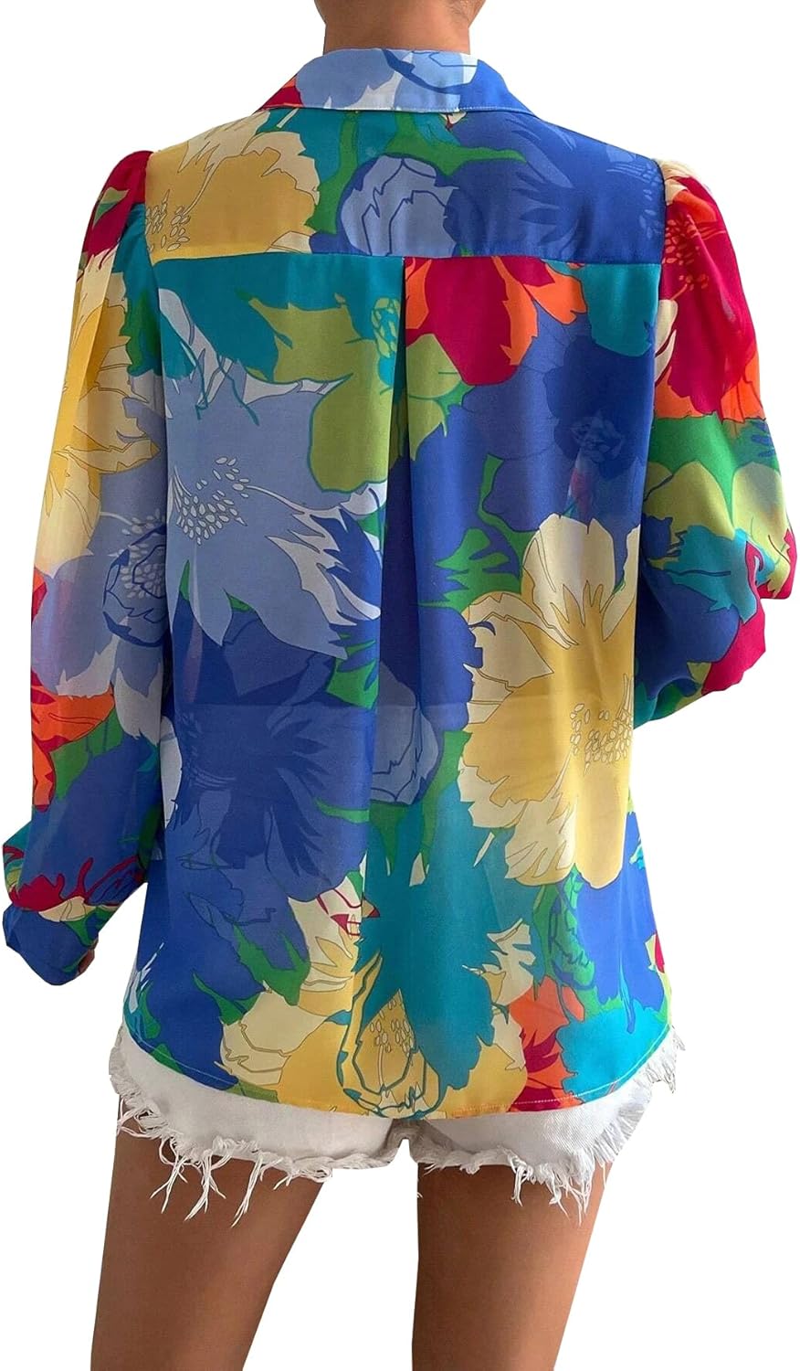 Button Down Shirts for Women Dressy Lantern Long Sleeve Blouses Printed Casual Loose Colorful Blouse Work Tops - Image 3