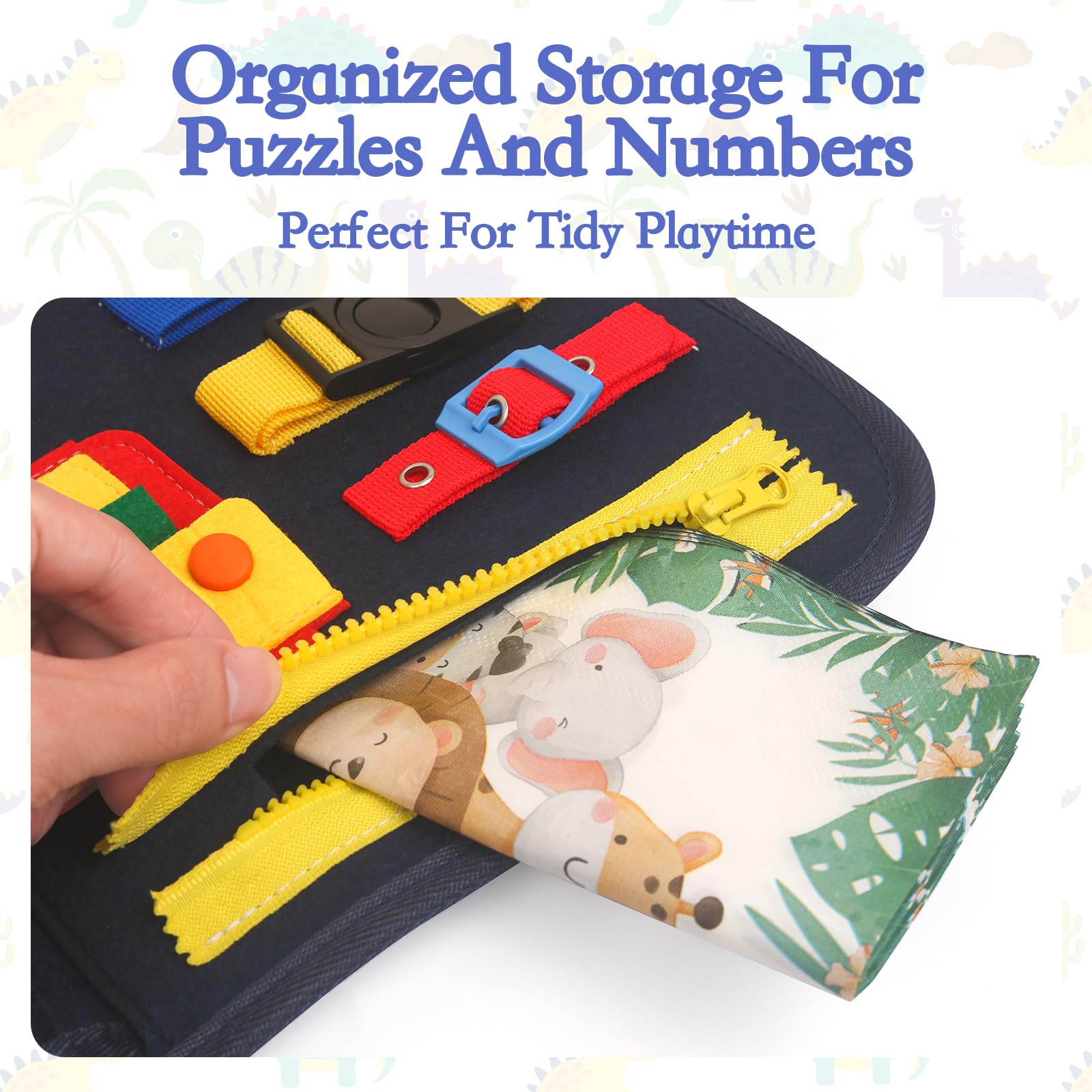 Withosent Busy Board per Bambini, 4 Strati Giochi Montessori, Pannello Sensoriale Montessori, Giochi Educativi 3 4 Anni con Fibbie, Cerniere, Lacci, Bottoni, Orologio, Alfabeto