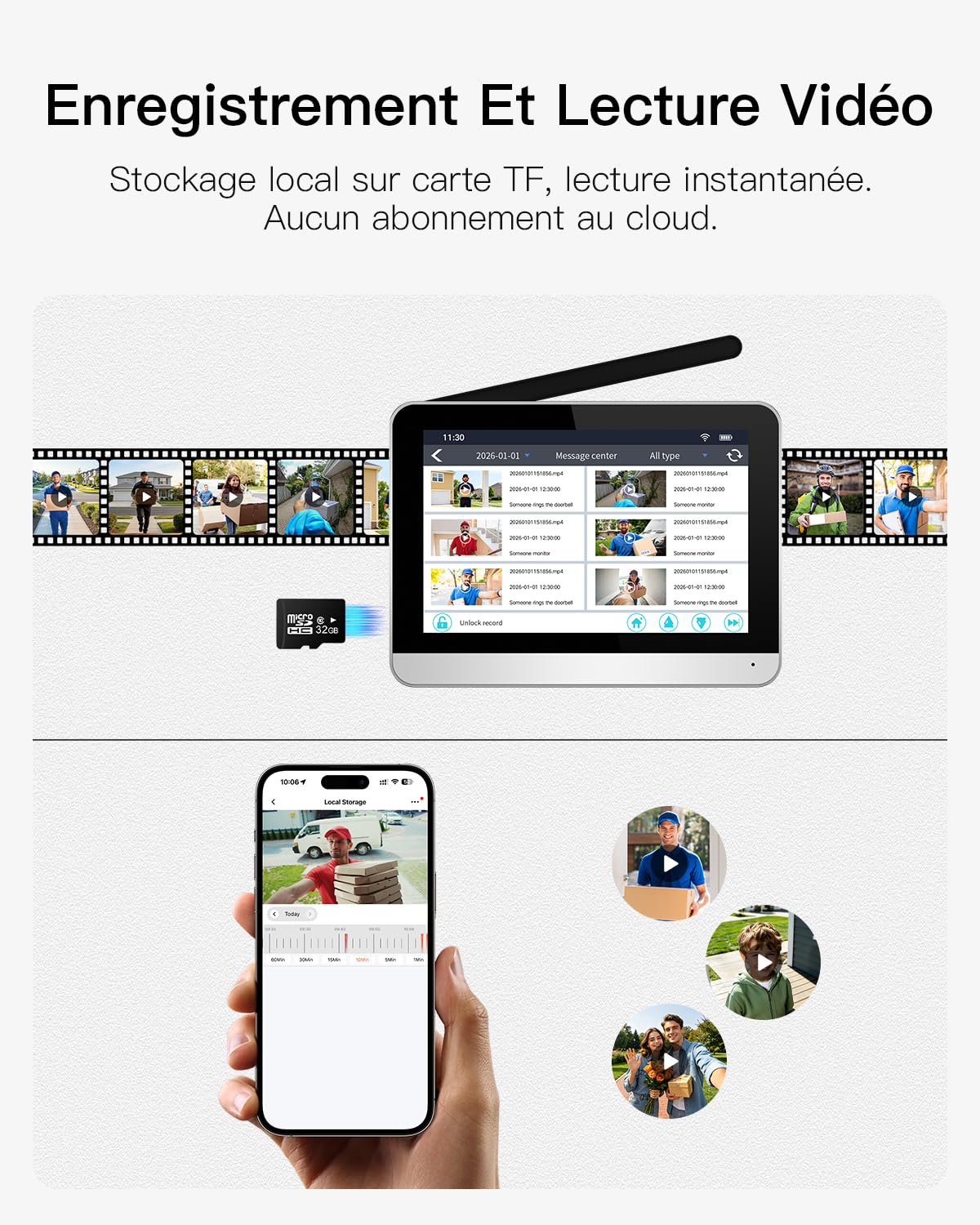 XPJ Interphone Vidéo Sonnette Sans Fil avec Camera et 7" Ecran Moniteur Visiophone Portier Connectée WiFi 1080P, Détection de Mouvement, Vision Nocturne, Audio Bidirectionnel, Stockage Local, Tuya APP