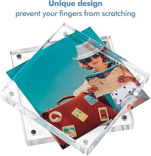 Miniatura 3 de elabo Marco de fotos acrílico de 4 x 4, marcos de fotos magnéticos, 0.47 + 0.47 pulgadas de grosor, marcos de fotos transparentes de doble cara,