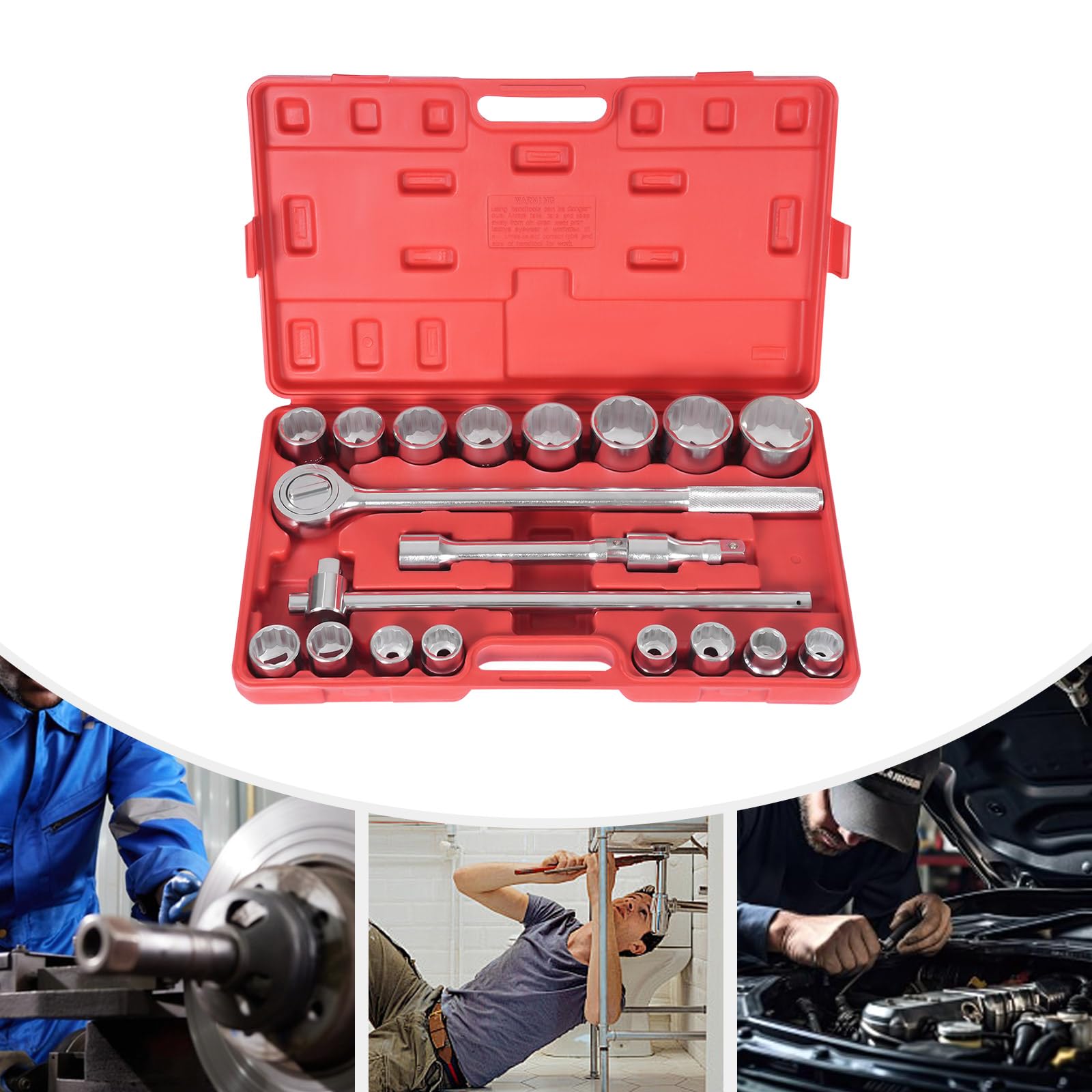 Set di 21 chiavi a cricchetto con 3/4" a 12 punti, con chiave a bussola, diametro 19-50 mm, utensili con valigetta 51 x 31 x 8 cm, per serraggio E-Torx triangolare