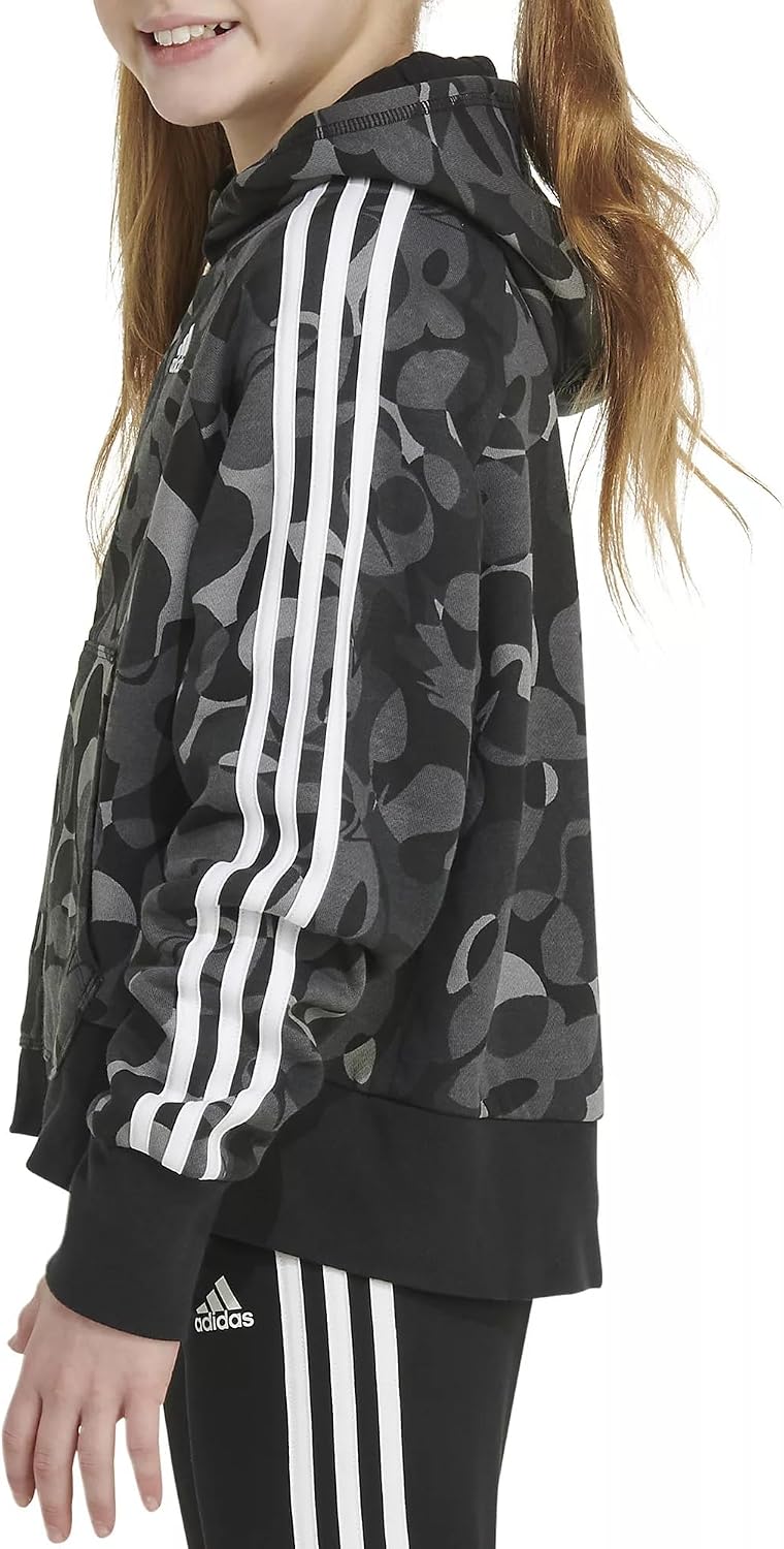 adidas Girls' Zip-Front Essential 3-Stripe Hooded Fleece Jacket