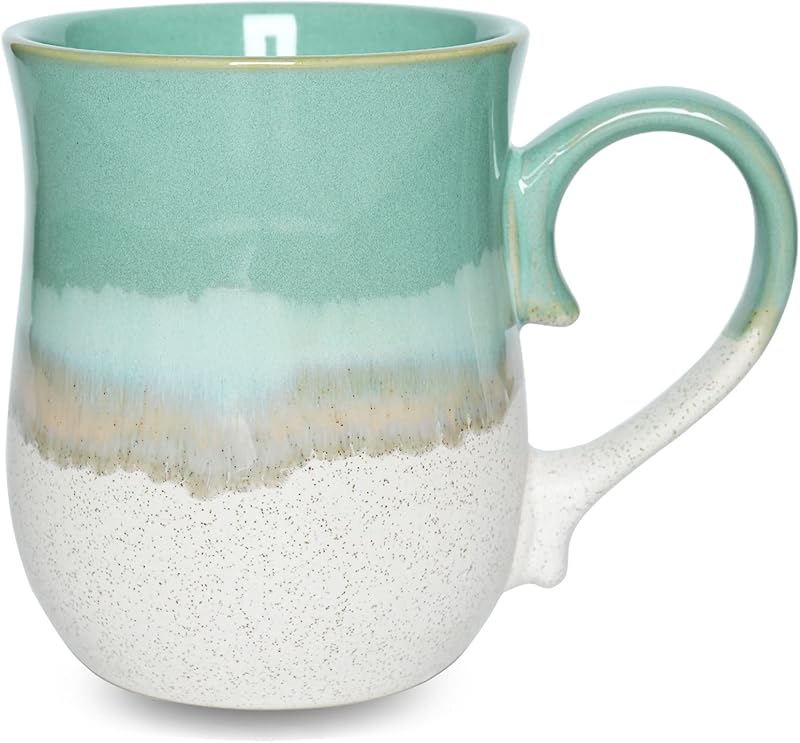 Bosmarlin Taza de café grande de cerámica, 20 onzas, taza de té grande para la oficina y el hogar, apta para lavavajillas y microondas (20 onzas, verde menta)