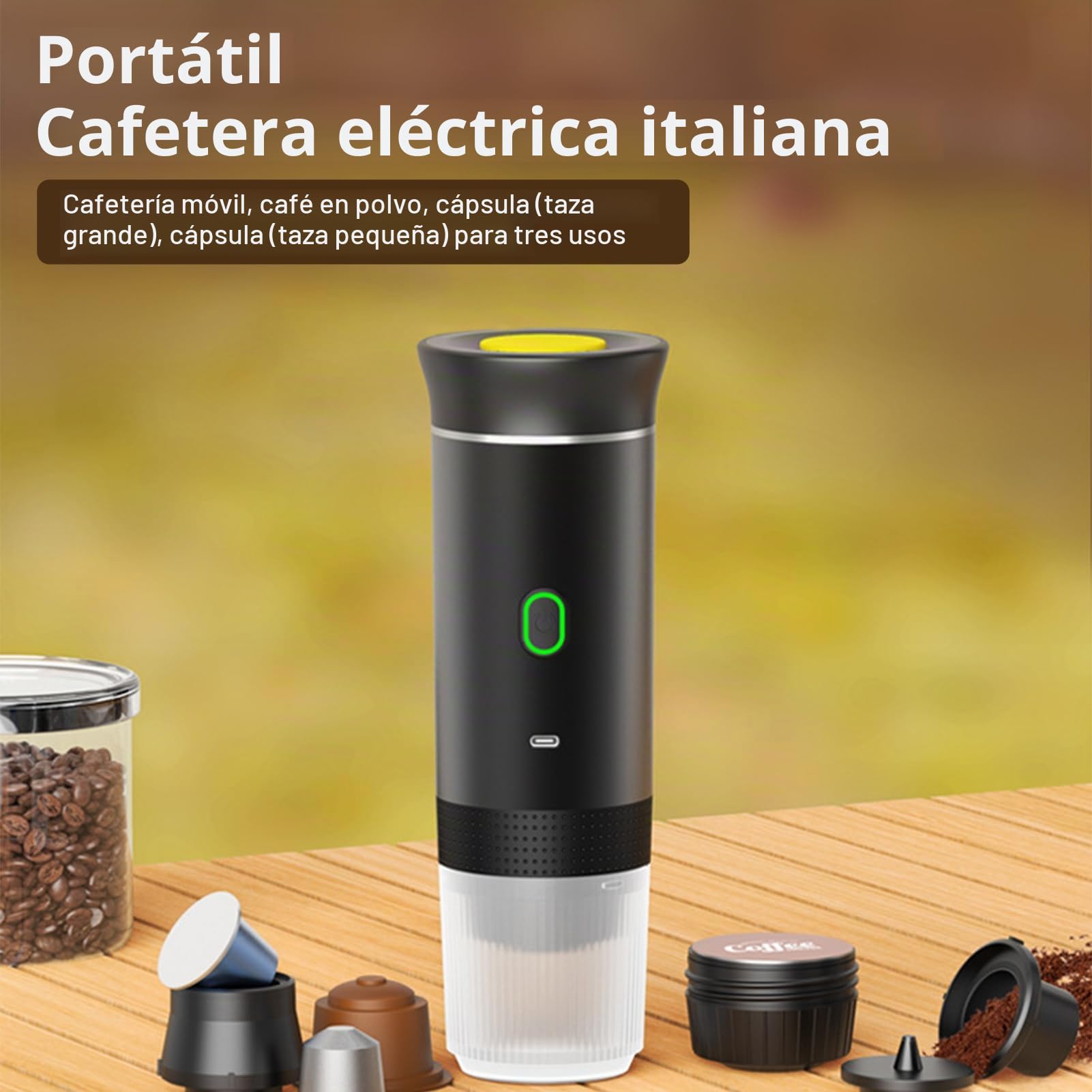 3 en 1 cafetera eléctrica portátil, mini funciona con cápsulas y café molido, 15 bar y frío y calefacción para coche, casa, viaje