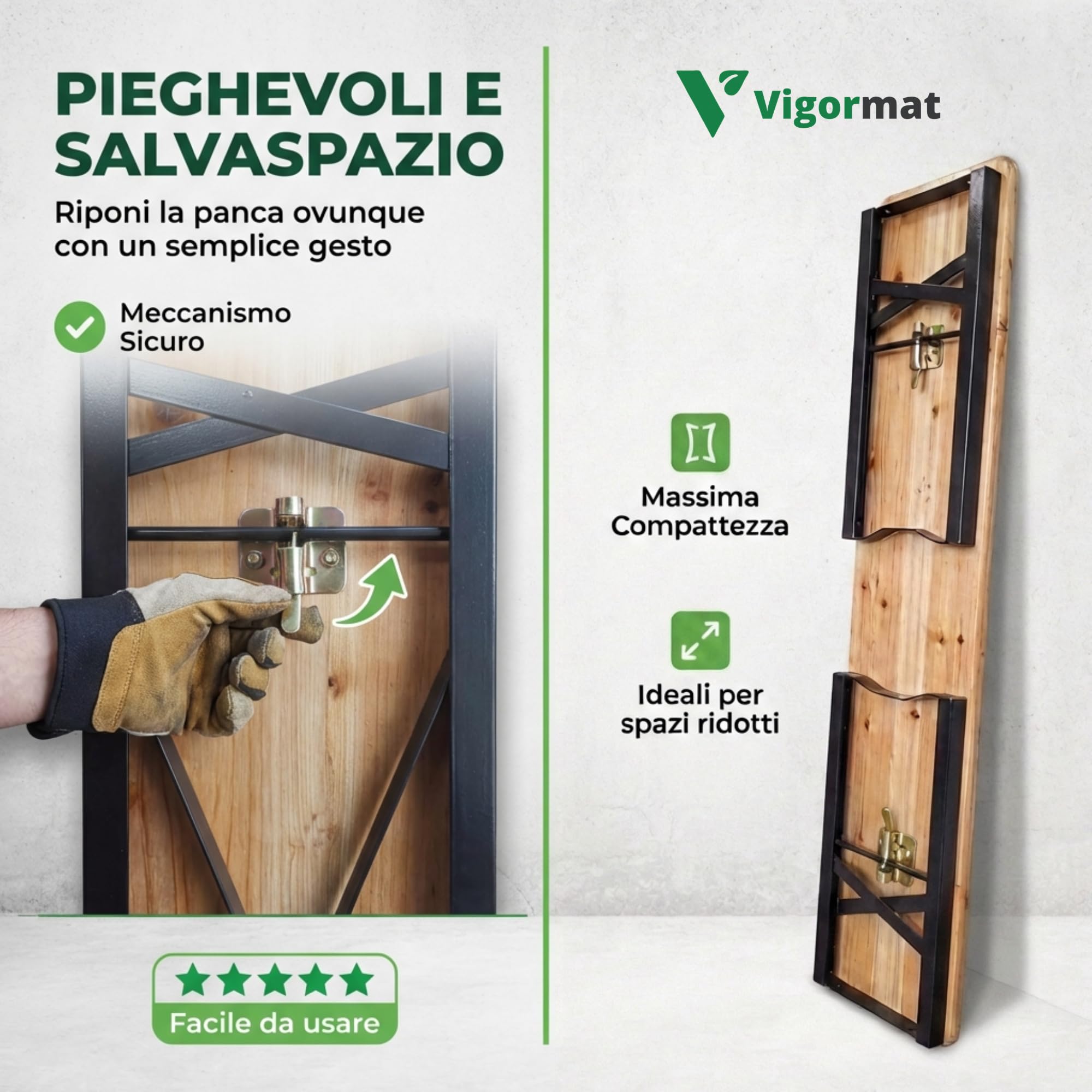Set 2 Gambe per Panche Pieghevoli in Metallo 43x23 cm, Struttura in Ferro con Kit Fissaggio Incluso - Gambe Panca Birreria da Esterno per Giardino, Terrazza, Sagre (2 Gambe + kit - Nero)