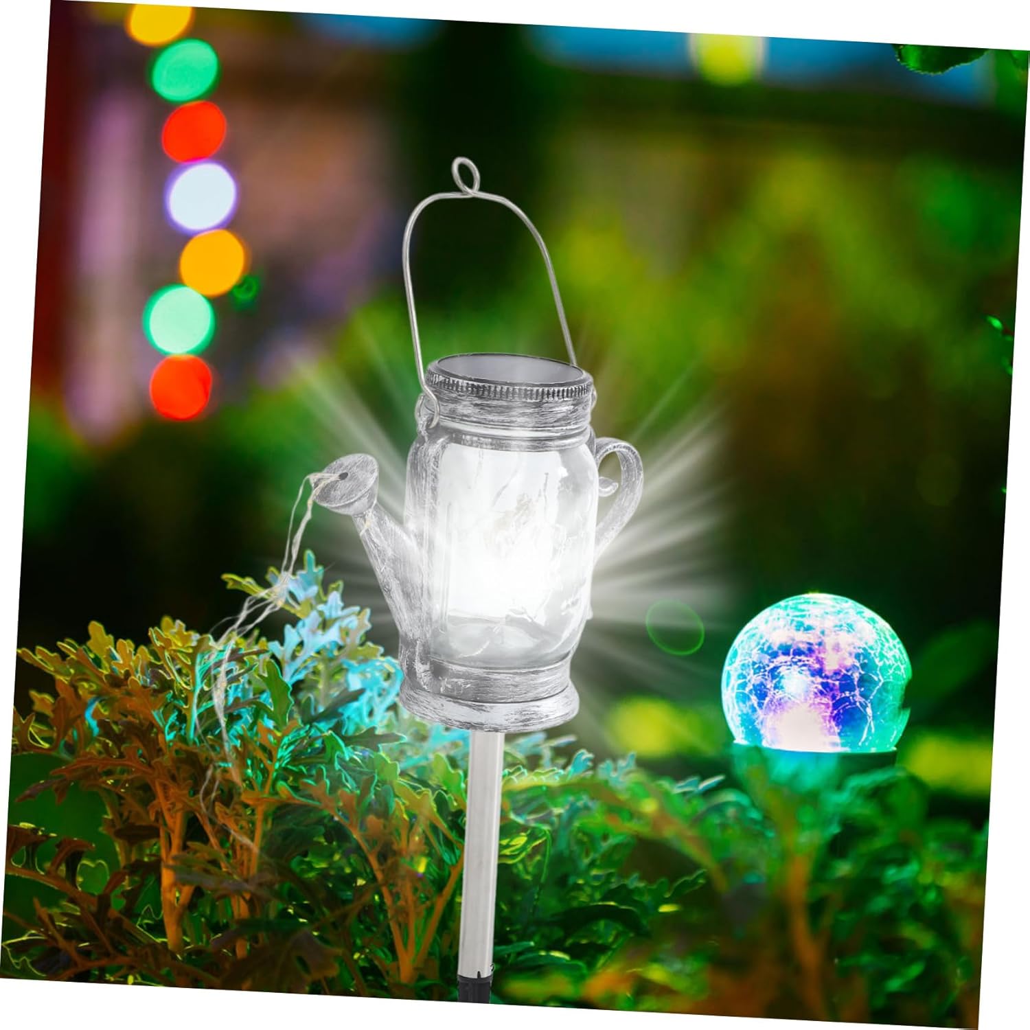 2pcs Solar Jar Lights Kettle Shaped Fairy String Light for Home and Garden Decor Decorative Solar Powered Hanging Jar Lamps for Balcony Fence and Driveway
