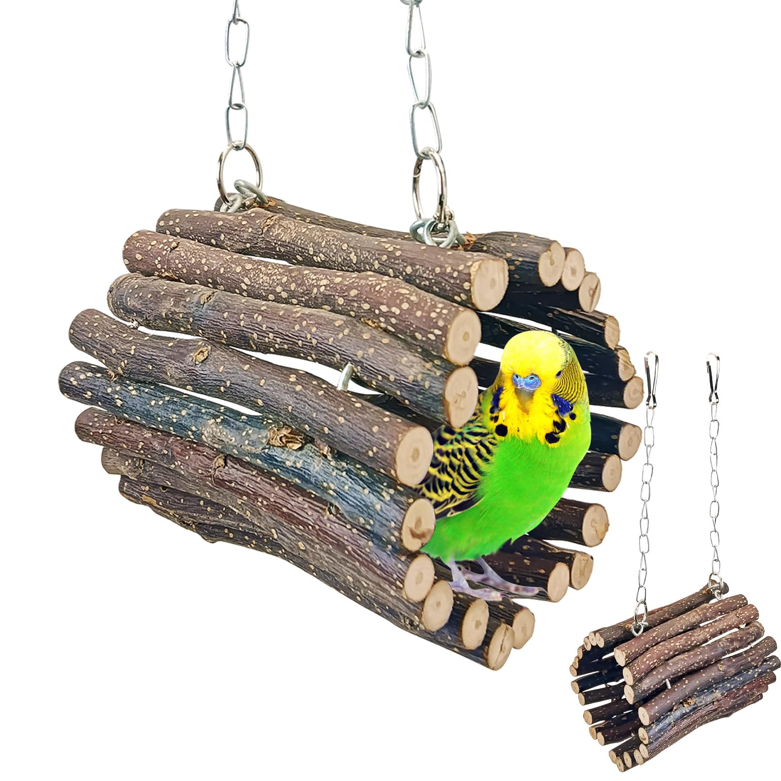 BNOSDM Wooden Bird Tunnel Parrot Swing Toys Natural Fruitwood Hanging Nest Parrot Hammock Bird Cage Accessories for Conures, Parakeets, Budgies, Finches, Cockatiels, Lovebirds (S)