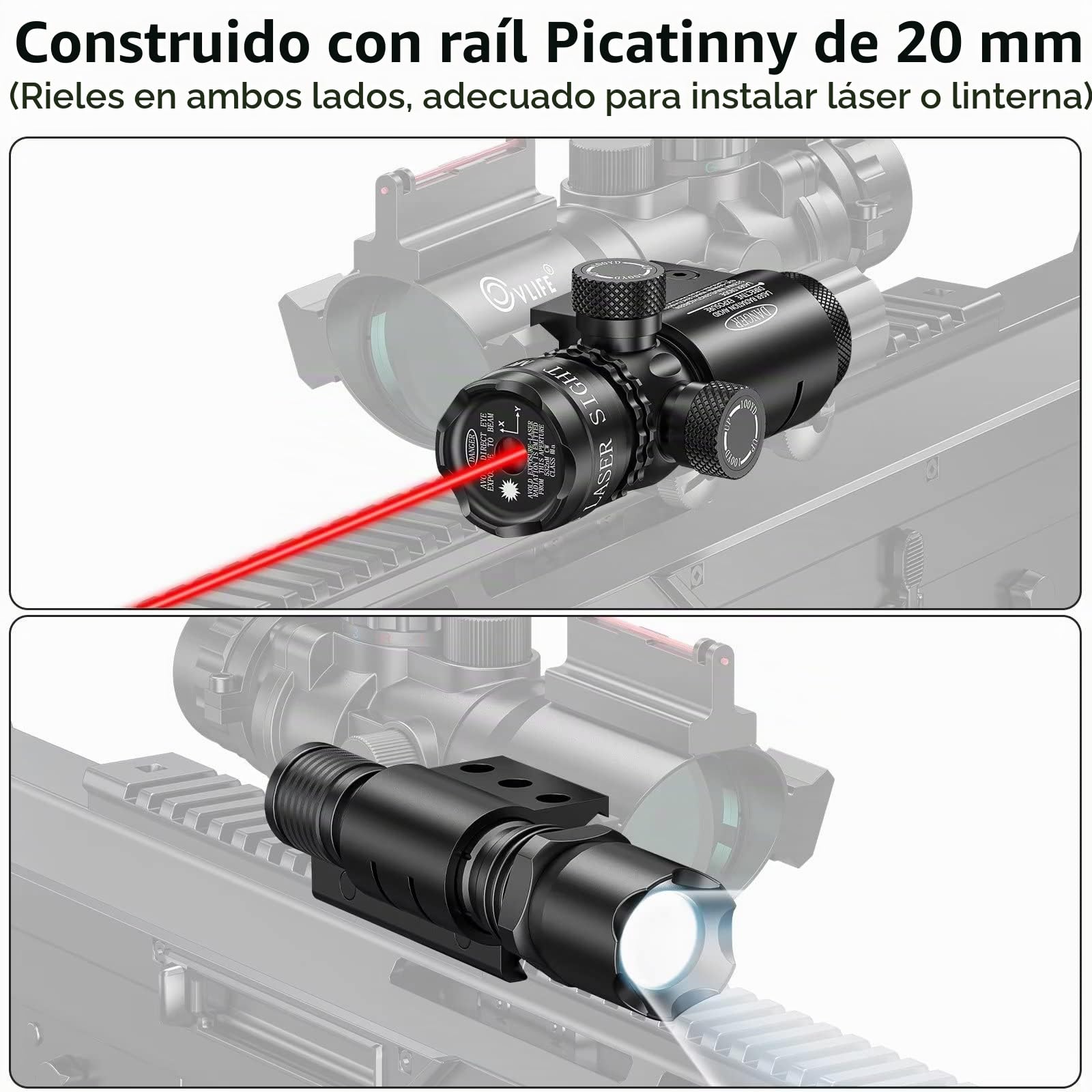 CVLIFE Alcance táctico de rifle de 4 x 32 pulgadas, mira de retícula iluminada en rojo, verde y azul con mira de fibra óptica