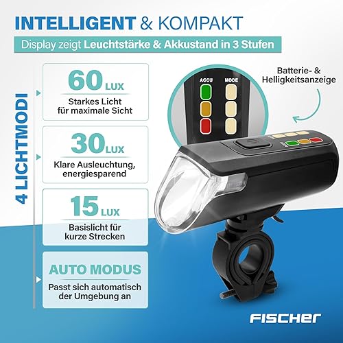 Miniatura 4 de FISCHER Bicycle LED Lighting Set Twin with Innovative 360 Floor Light for More Visibility and Protection, Front Light