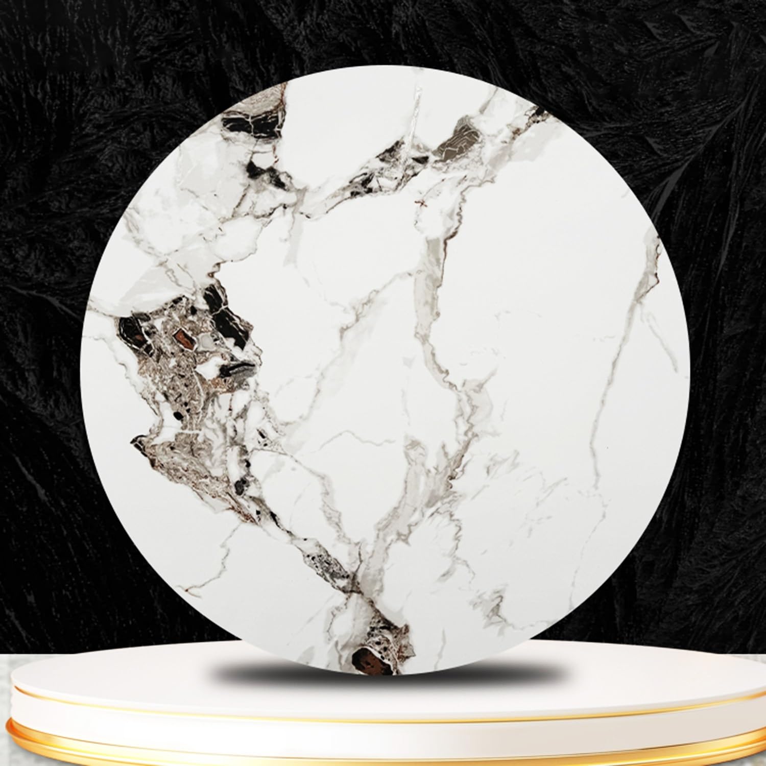 Plateau Tournant pour Table à Manger en Ardoise, Plateau Rotatif en Texture Marbre, Rotation Douce et Silencieuse, Facile à Nettoyer, pour Restaurants, Hôtels et Maisons(Beige,100cm/40)
