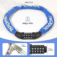 Vista 2 de Candado de cadena de bicicleta de 3.2 pies de largo, alta seguridad, resistente, antirrobo, combinación de 5 dígitos, cerradura de bicicleta sin