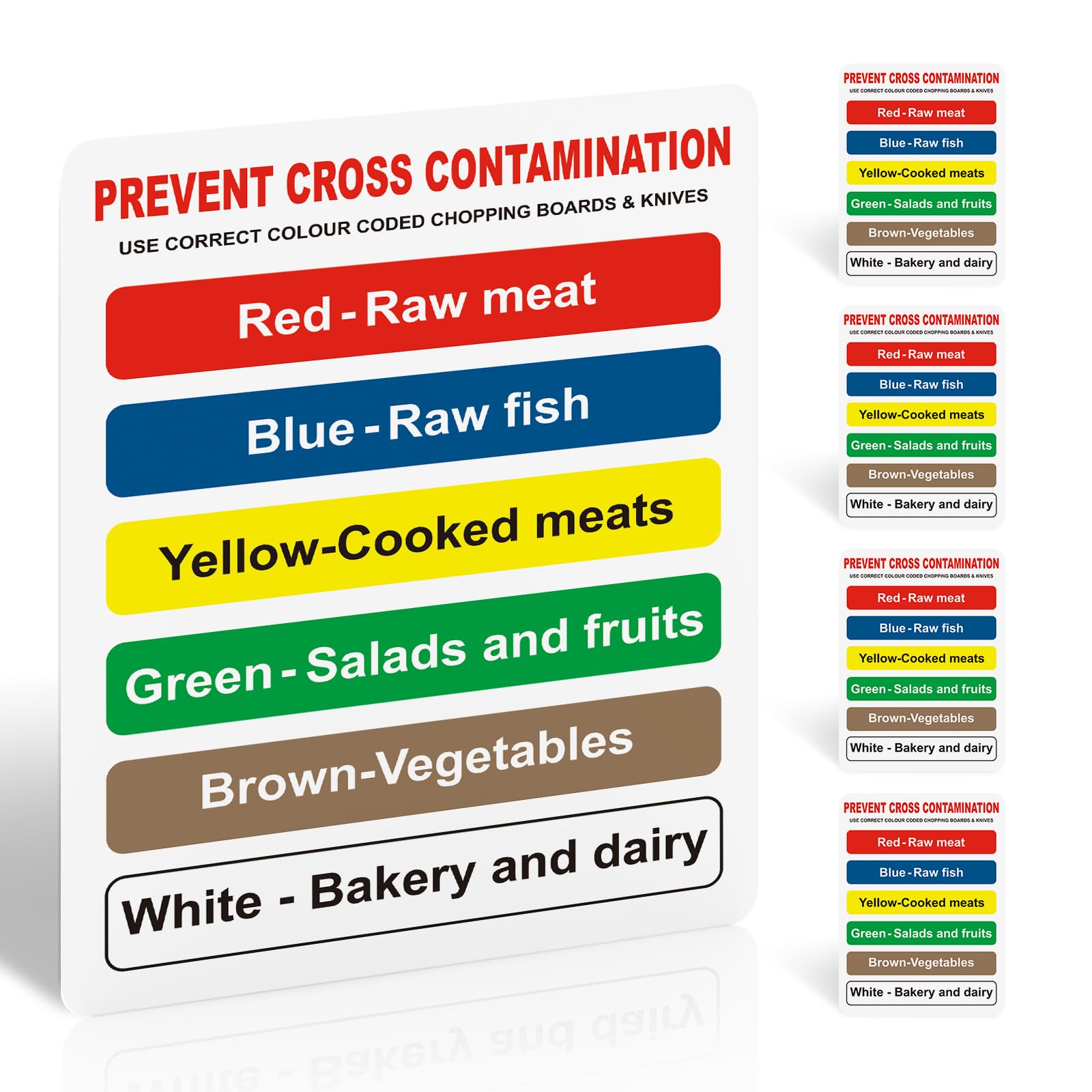 5Pcs Colour Coded Chopping Board Sign 150mm x 200mm - Matte Self-Adhesive Vinyl Sticker, Waterproof and Durable, Kitchen Food Safety Sign helps to Prevent Cross Contamination