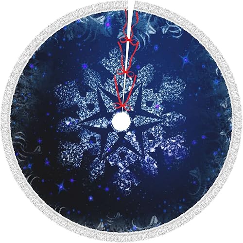 eoefou Falda de árbol de Navidad de 48 pulgadas enormes copos de nieve en un cielo estrellado azul con borlas adornos de árbol de Navidad para
