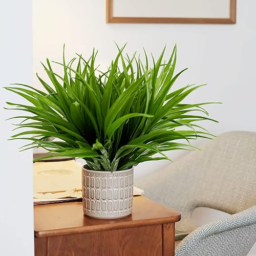 Miniatura 4 de 8 piezas de plantas de césped artificial falsas para exteriores, plantas de plástico resistentes a los rayos UV, césped falso, arbustos de follaje