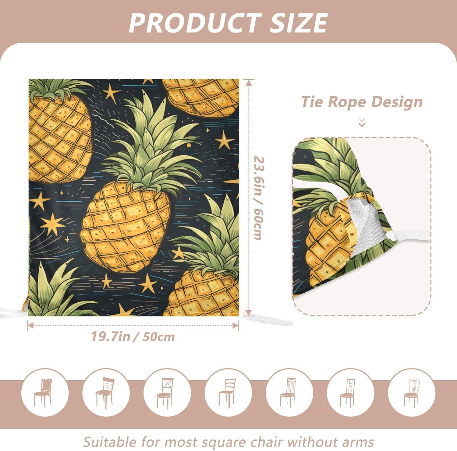 ALAZA Pineapples and Stars Chair Back Cover Set of 6, Washable Reusable Removable Chair Slipcovers Decorative Chair Cover for Home Kitchen Wedding Party