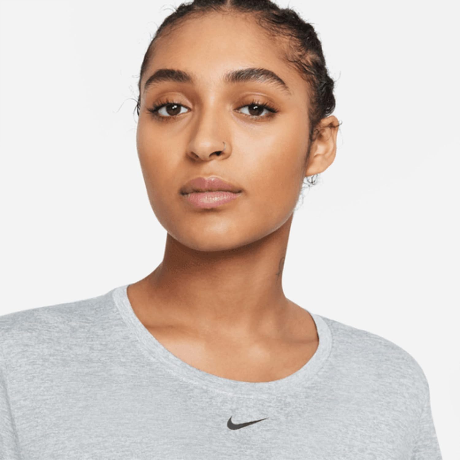 Nike Women's Dri-FIT One Short-Sleeve Cropped Top, Particle Grey/Heather/Black, M