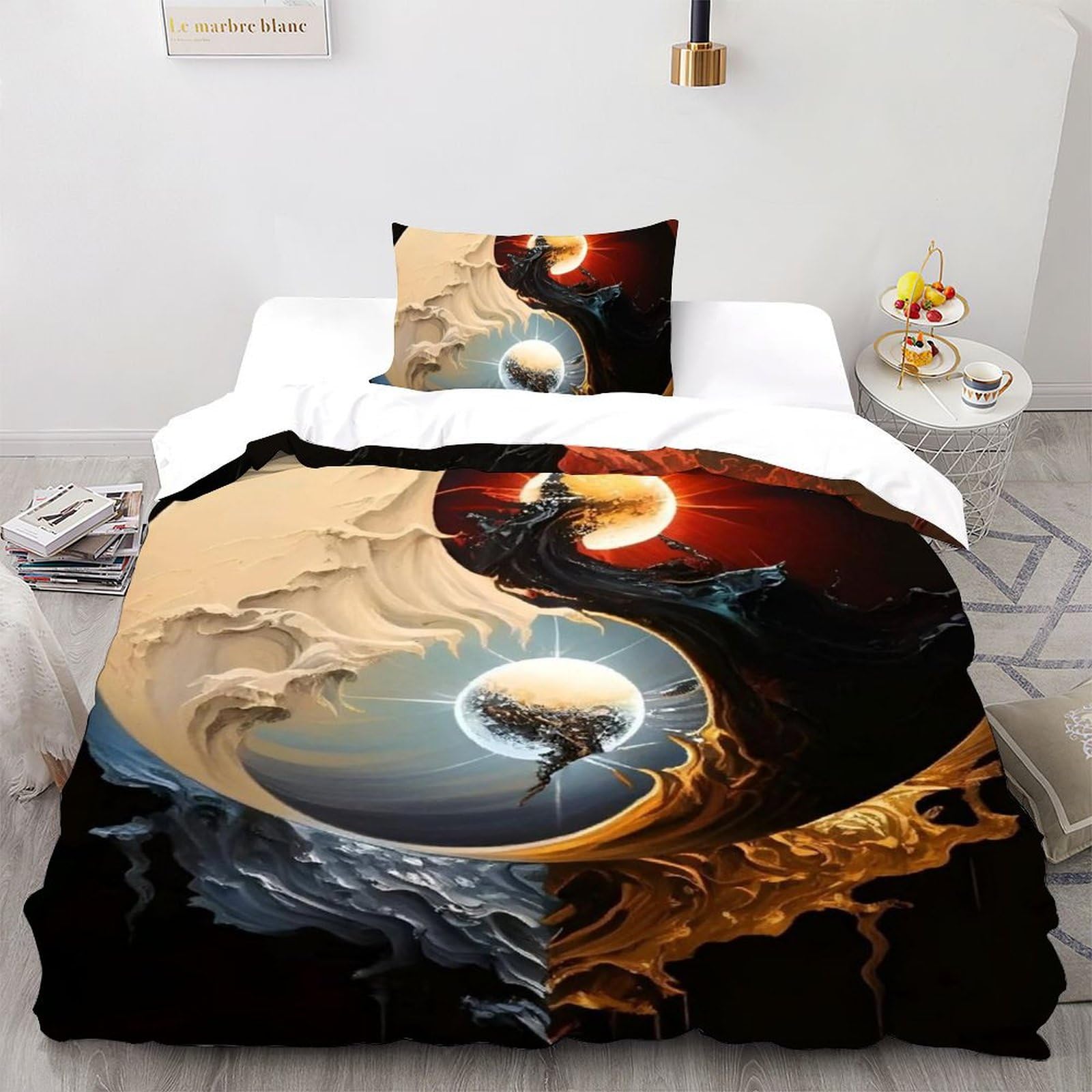 Housse de couette Yin Yang Soleil Lune en coton 135x200 cm avec sa taie