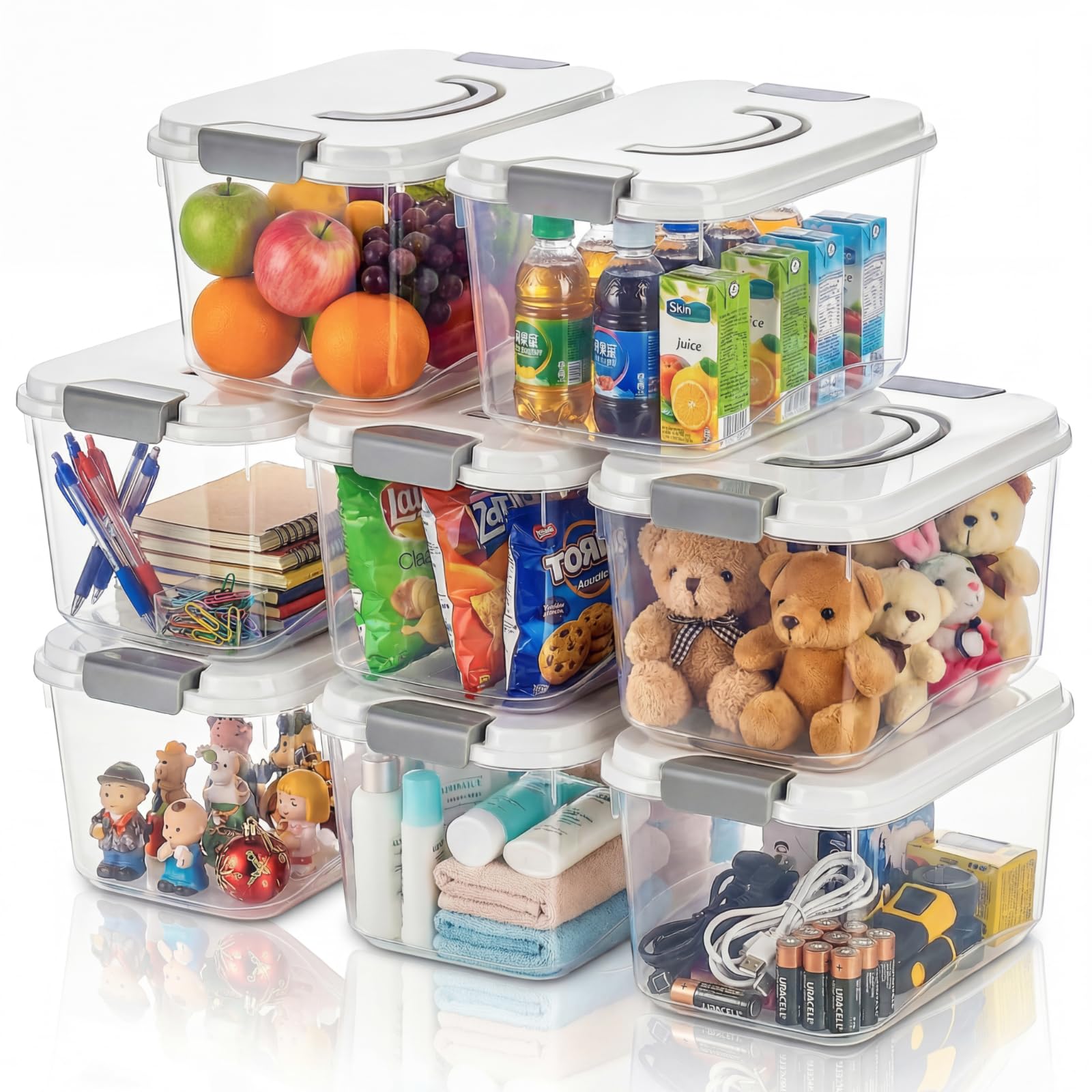 Elsjoy Set of 8 Plastic Storage Bins, 5.5 Quart Clear Storage Latch Box with Lids, Stackable Organizing Bins Lidded Storage Container for Toys, Snacks, Cosmetics-picture-36