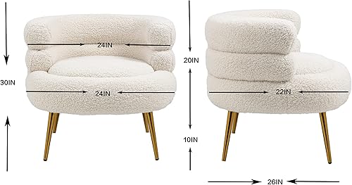 Miniatura 3 de ZOBIDO Sillas de pelo de cordero modernas, cómodas sillas tapizadas para dormitorio, sillón, sillas de comedor con patas de metal dorado, silla de