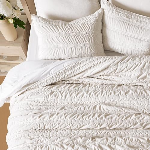 Miniatura 9 de EVERGRACE Juego de edredón de terciopelo fruncido de lujo, tamaño Queen, ultra suave, edredón de terciopelo ligero, funda de cama acolchada con 2