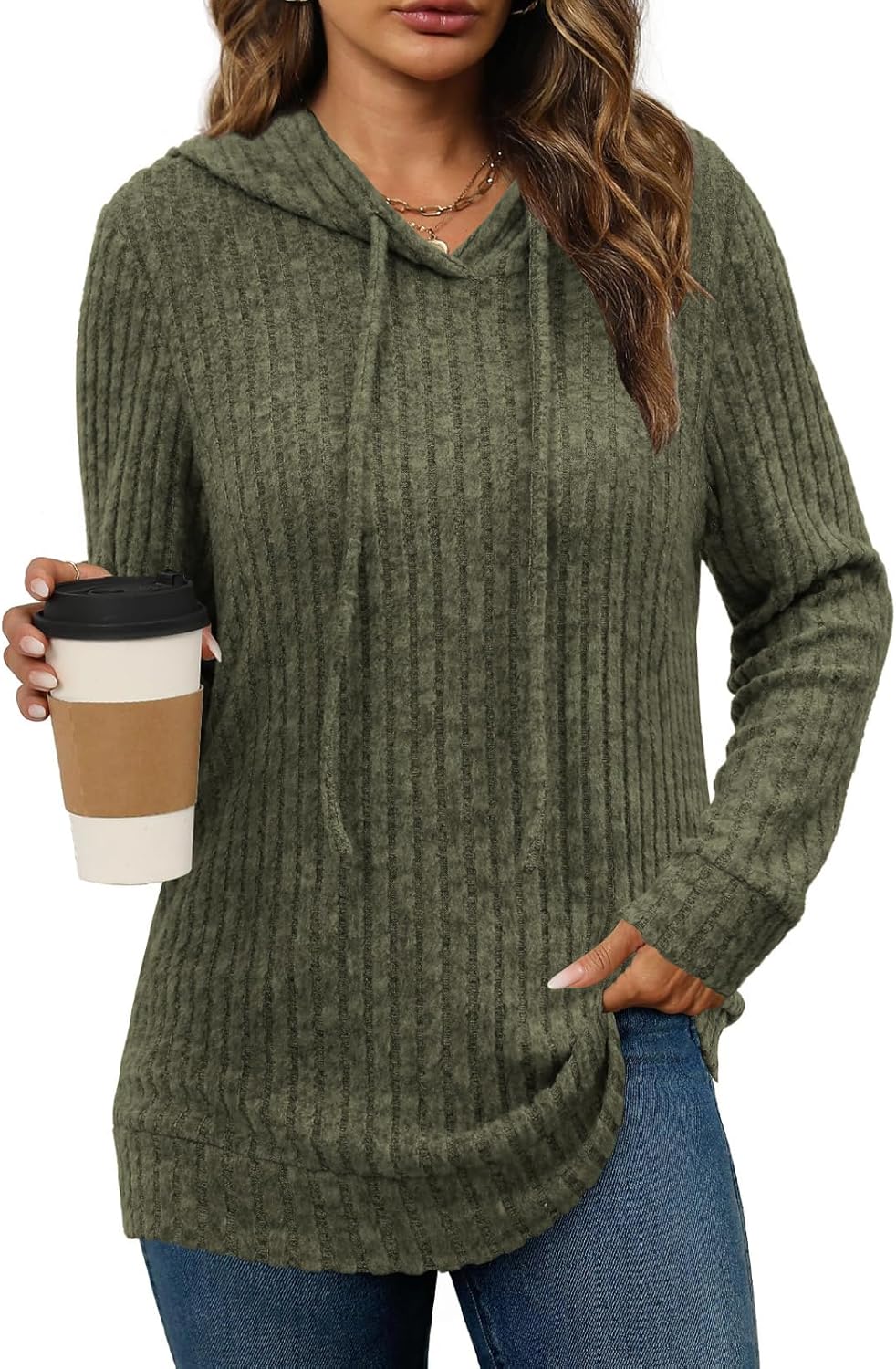 Lylinan Womens Soft Ribbed Knit Hoodie Sweaters Long Sleeve Pullover Shirts Lightweight Cozy Fall Tops