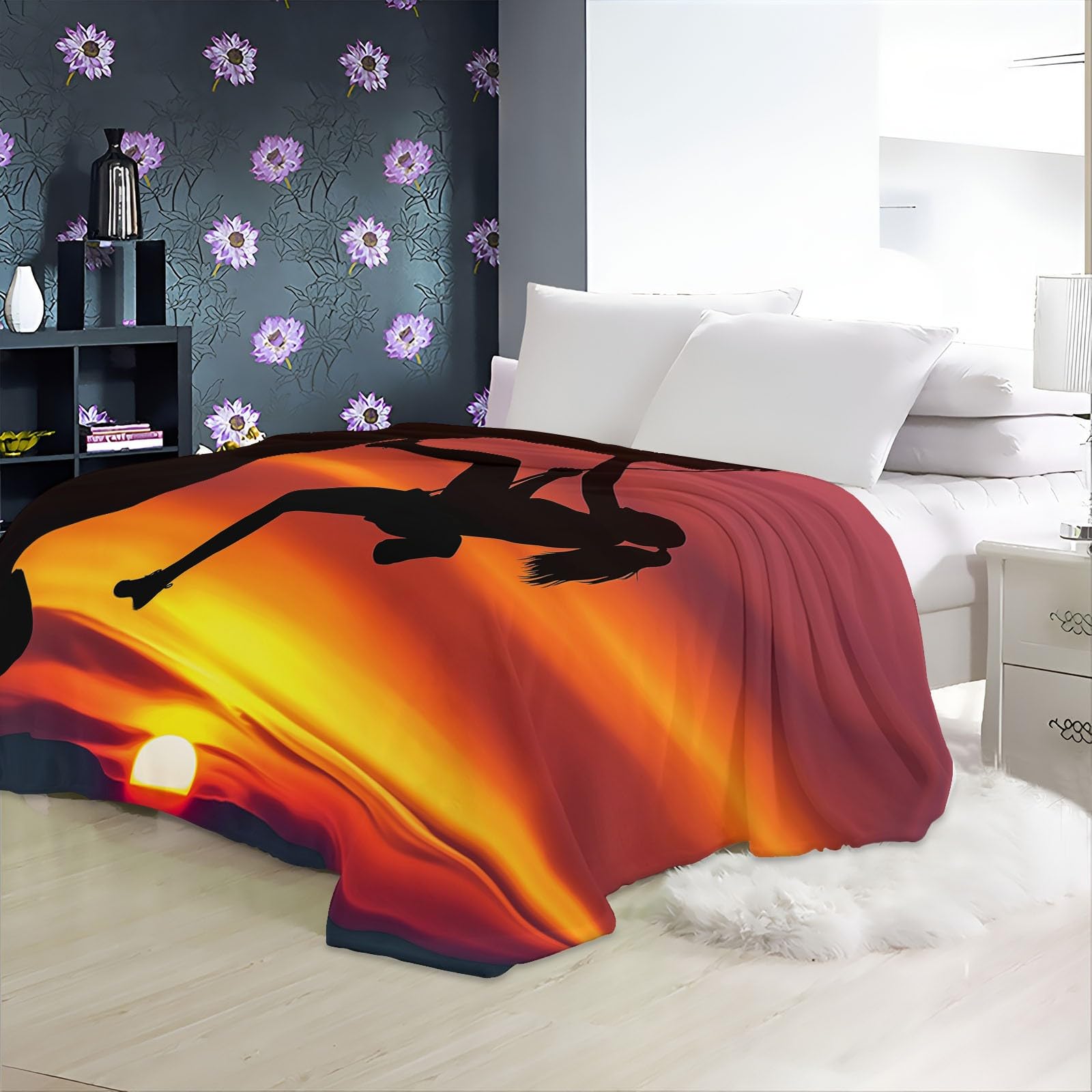 Generico Coperta Pile Arrampicata Su Roccia Tramonto Rosso 220x240 cm Coperta Flanella Singolo Matrimoniale Morbida Caldo, Coperta Plaid Pile Sherpa, per Letto, Divano, Coperta Invernale