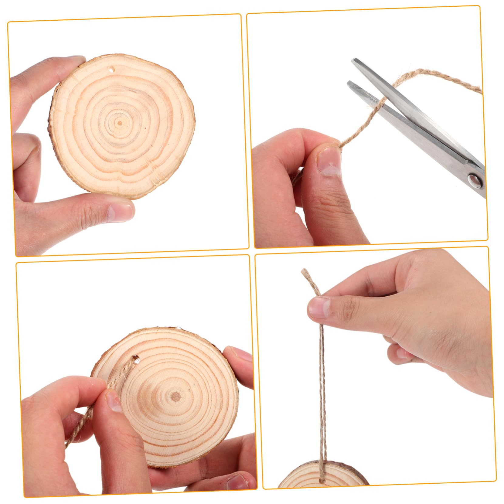 50 Holzscheiben 7-8cm mit 10m Juteschnur zum Basteln | Braun, Rund, für Klassenzimmer und Handarbeitsprojekte, Rustikal Natürlicher Stil