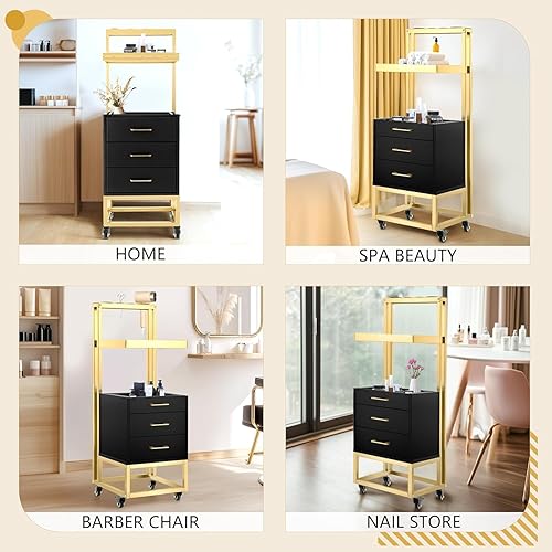 Miniatura 5 de Carrito de salón con ruedas, carrito de salón con 4 soportes y 2 cajones, estación móvil de estilista para almacenamiento de herramientas, carrito