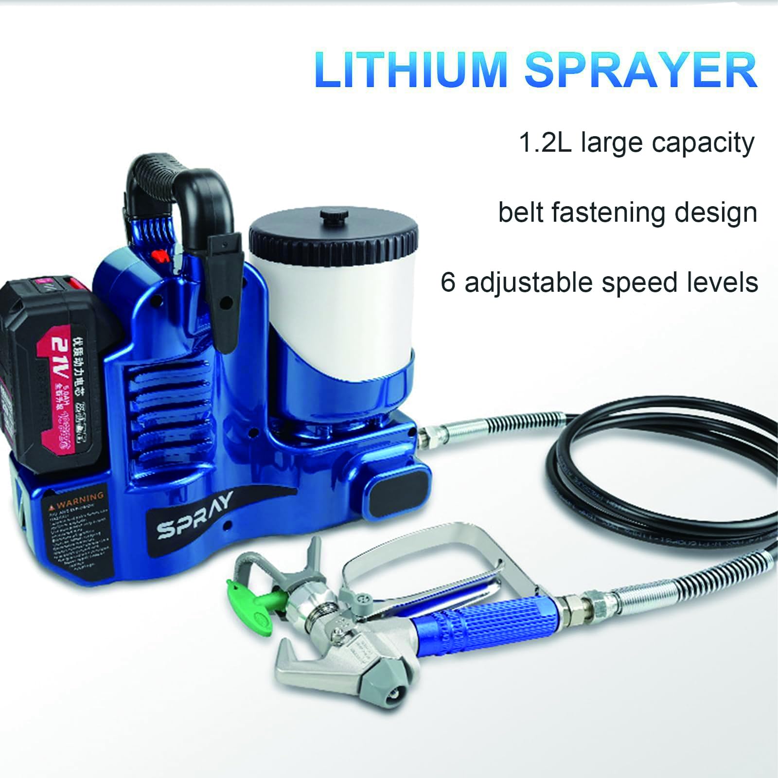 Pistola De Pintura A Alta Presión 500W, Máquina De Pulverización Airless Inalámbrica con Batería De Litio 21V, 1,1L/Min, 6 Velocidades Ajustables, Tolva 1,2L, Presión Máx 15MPa