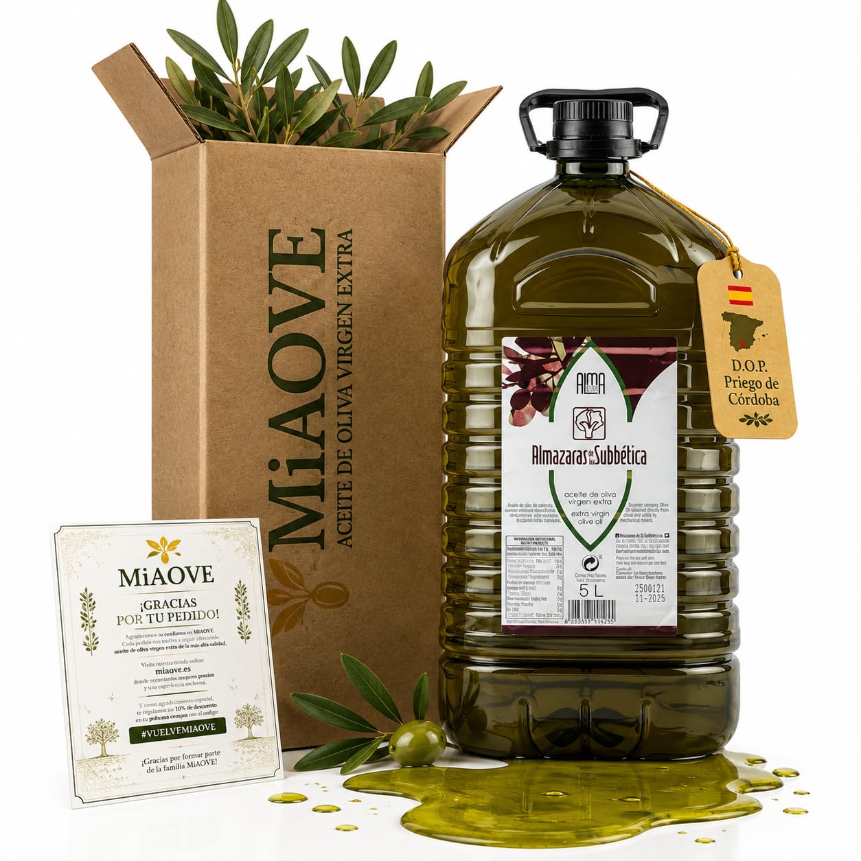 ALMAZARAS DE LA SUBBÉTICA GASTRONOMÍA - Aceite de Oliva Virgen Extra 5 Litros - AOVE D.O.P. Priego de Córdoba - Coupage Picuda, Picual y Hojiblanca - Garrafa 5L - Campaña 2025/2026 - MIAOVE
