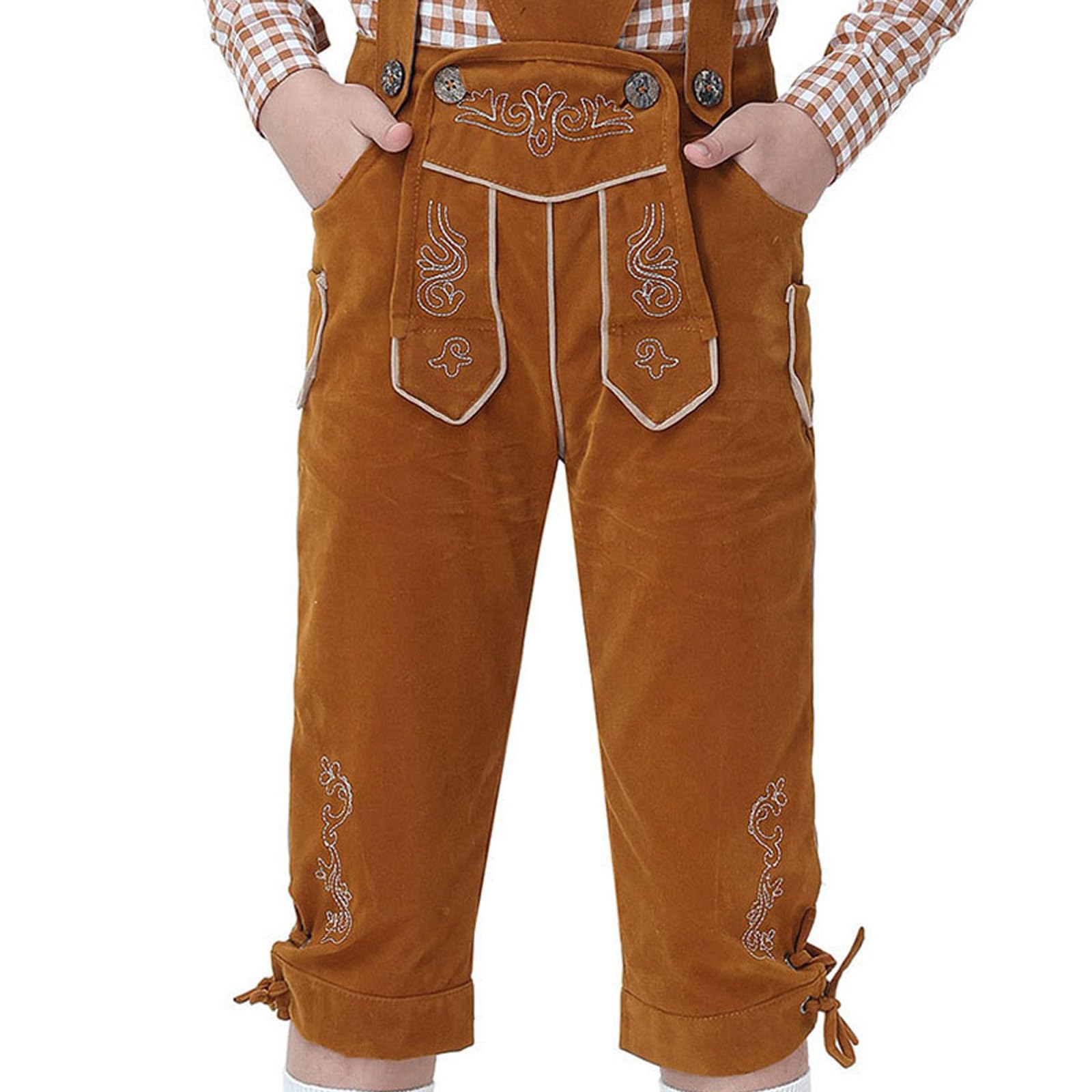 Trachten Lederhose Jungen Kniebund Trachtenhose mit Hosenträger Bestickt Kinderlederhose Trachtenlederhosen für Oktoberfest Wiesn und weitere Feierlichkeiten Bayrische Traditionelle Lederhosen