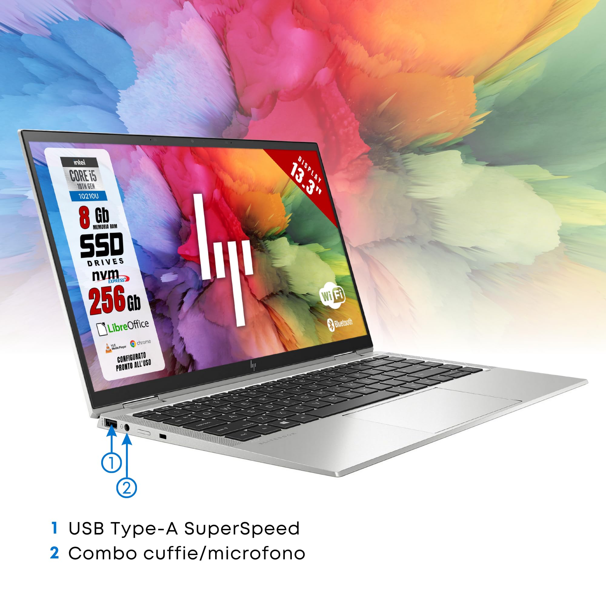 HP EliteBook Convertible Notebook 13,3" Touch FHD i5-10210U 8GB RAM 256GB SSD Win 11 (Ricondizionato)
