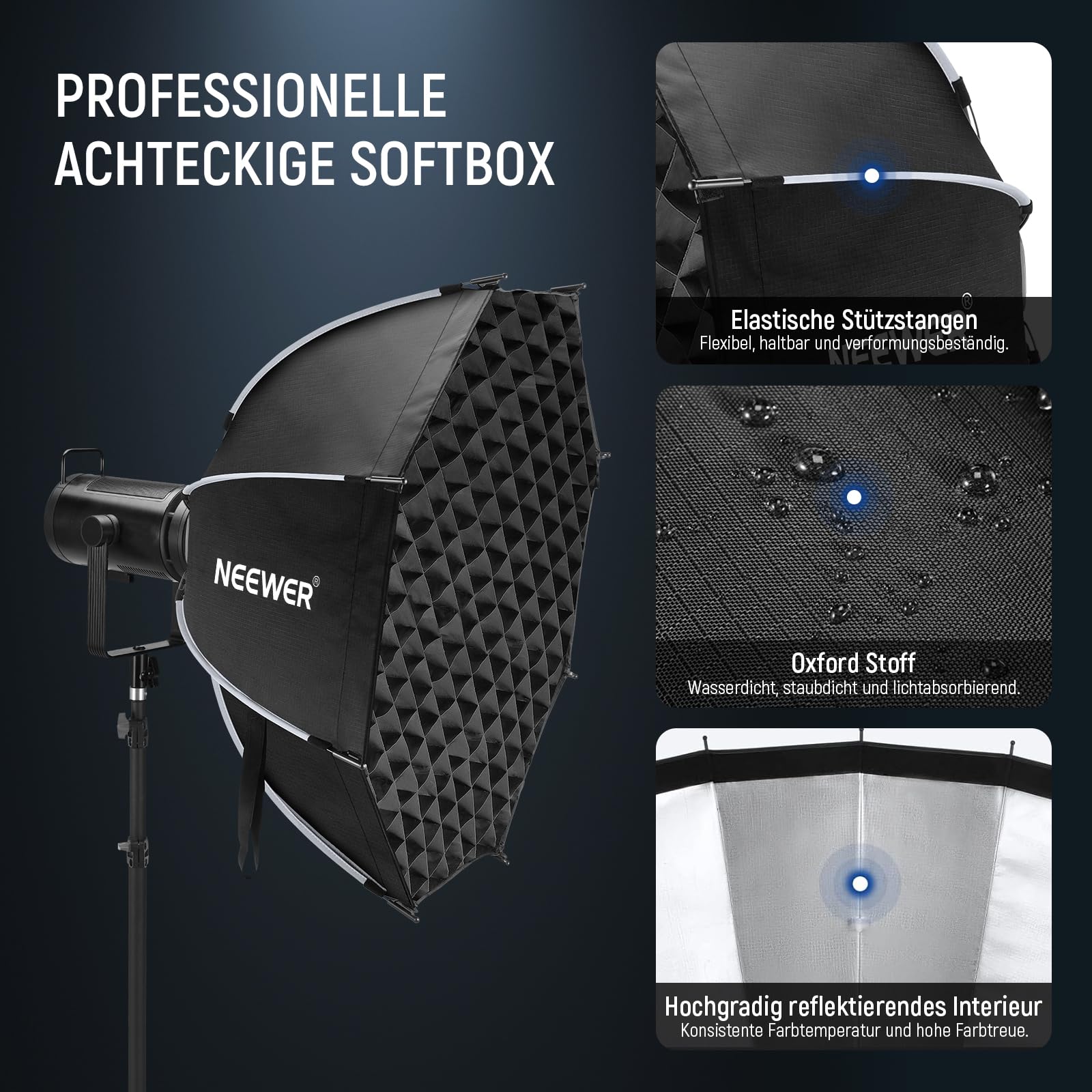 NEEWER 35,4'' Achteckige Octagonal Softbox, Quick Release Parabolic Softbox mit Bowens Mount, Gitter Tasche, kompatibel mit Aputure 120d, kompatibel mit Godox SL60w NEEWER Q4 AS600B CB300B Q300, NS92P