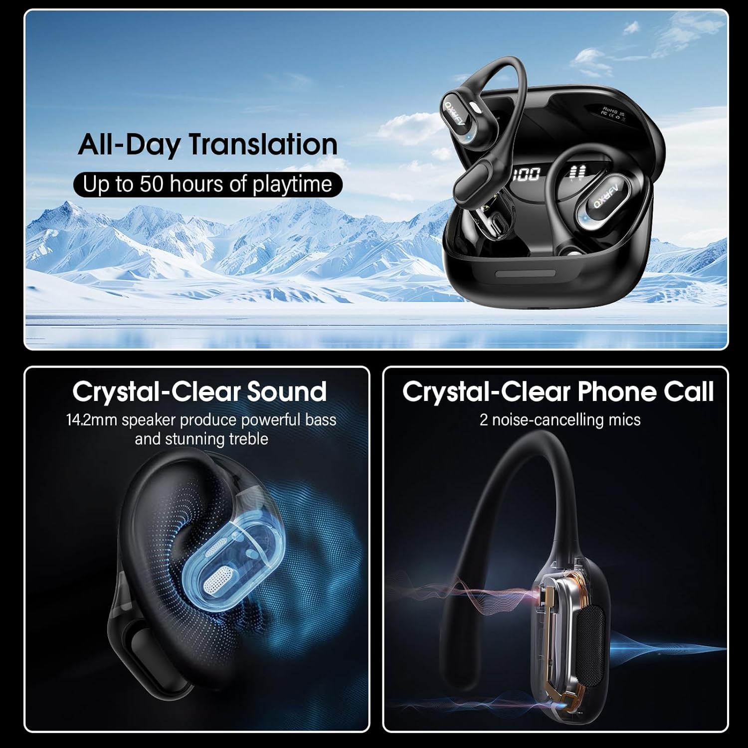 AI Translation Earbuds Real Time with Audio and Video Calls, 164 Language/7 Translation Modes Translator Earbuds Bluetooth 5.4 with APP, 50H Translate Ear Buds Device for Business/Learning/Travel - Image 8