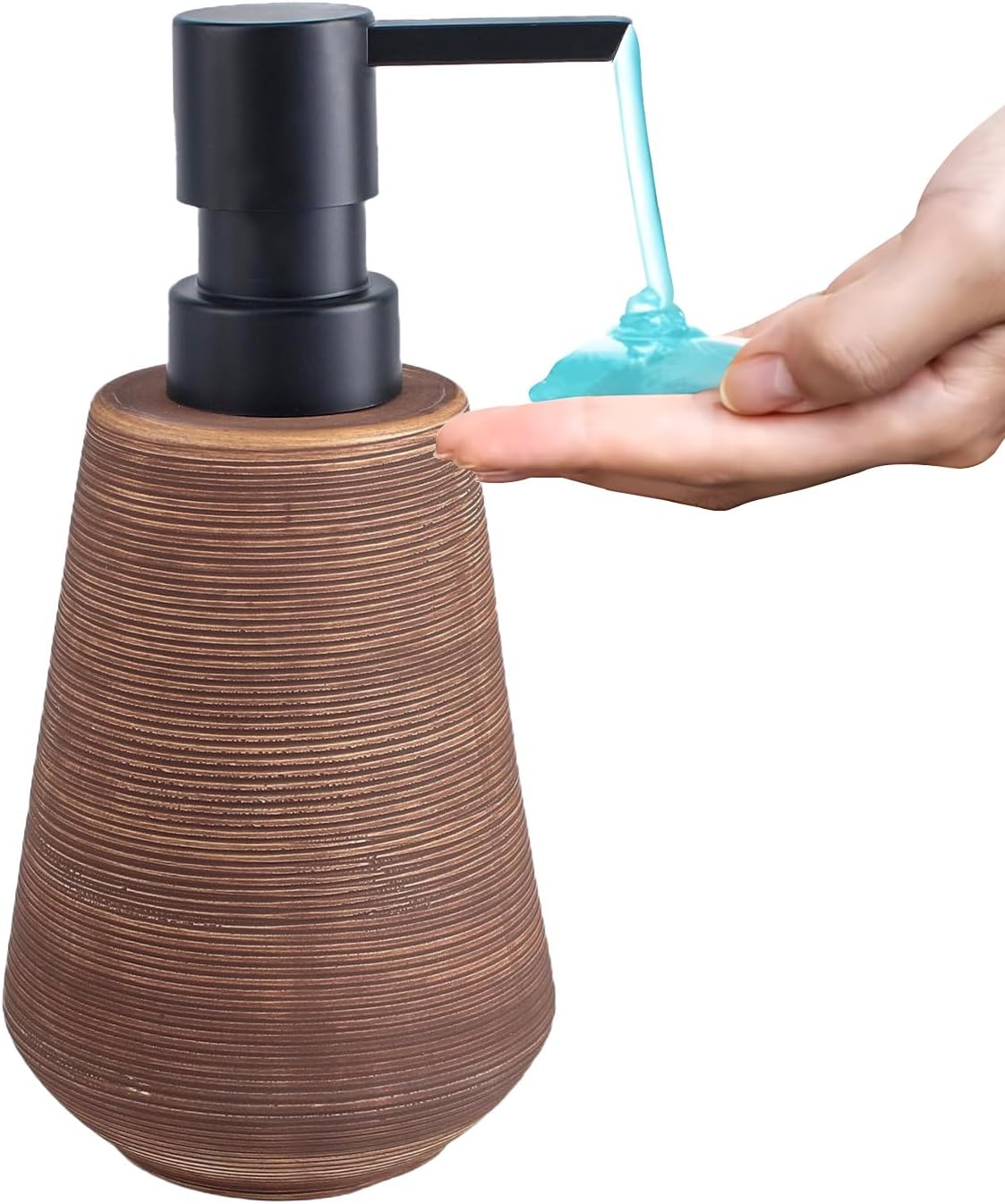 Comeon Hand Soap Dispenser, 350ml/12oz Ceramic Bathroom Dish Soap Dispenser for Kitchen Sink Brown Refillable Soap Dispensers in Kitchen Countertop Shower (12oz,Light Brown)