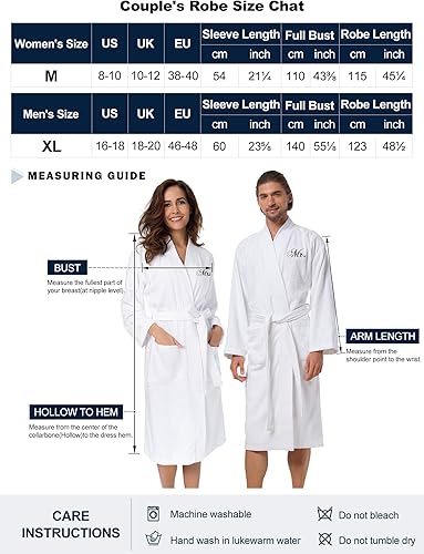 Miniatura 6 de AW BRIDAL 2Pcs Terry Cloth Robes for Women Men 100% Cotton Kimono Spa Robe Couples Wedding Anniversary Engagement Gifts
