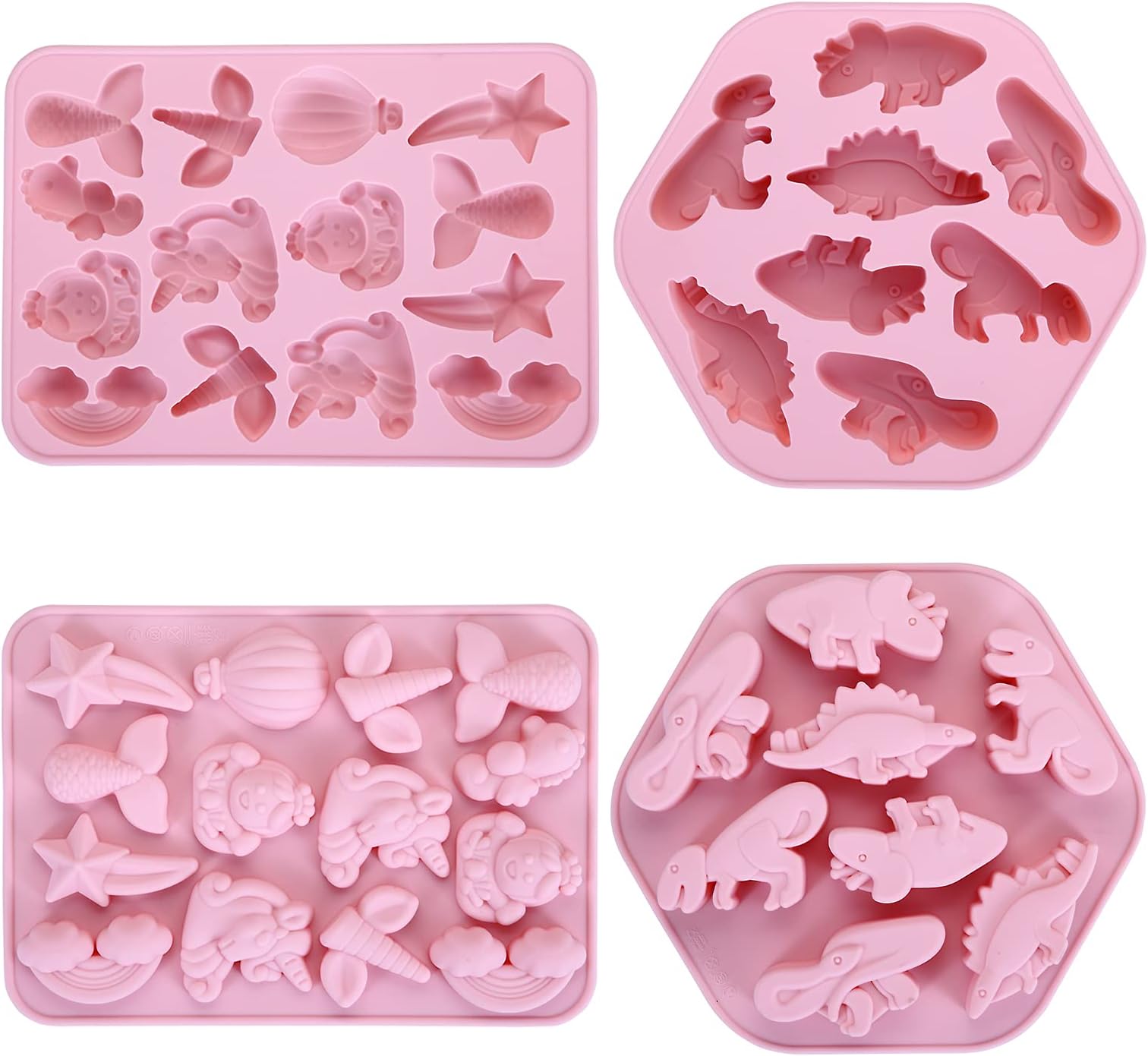 Soap Molds Silicone Gummy Candy Chocolate Candy Jello Made Silicone Mold Soap Making Supplies For Children'S Room And Birthday Cake Decoration, Mermaidtails Dinosaur Molds Casting (Pink2 Pieces)