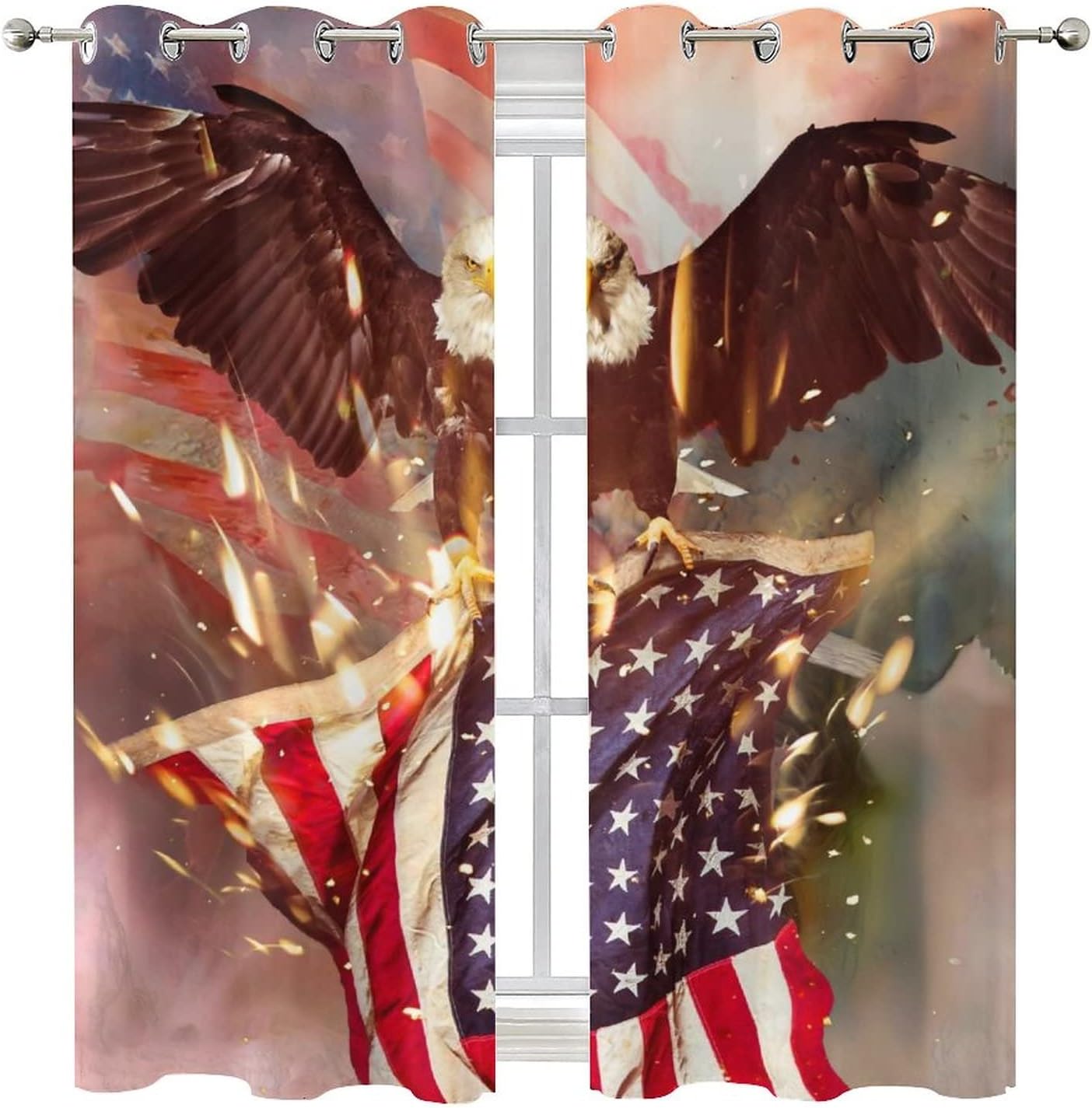 American Flag Bald Eagle Ultra Soft Premier Blackout Curtains,Abstract Colorful Bird Eagle USA Flag 3D Pattern Thermal Insulated Bedroom Noise Reducing Grommet Top,2 Panels 72L x 31.5W